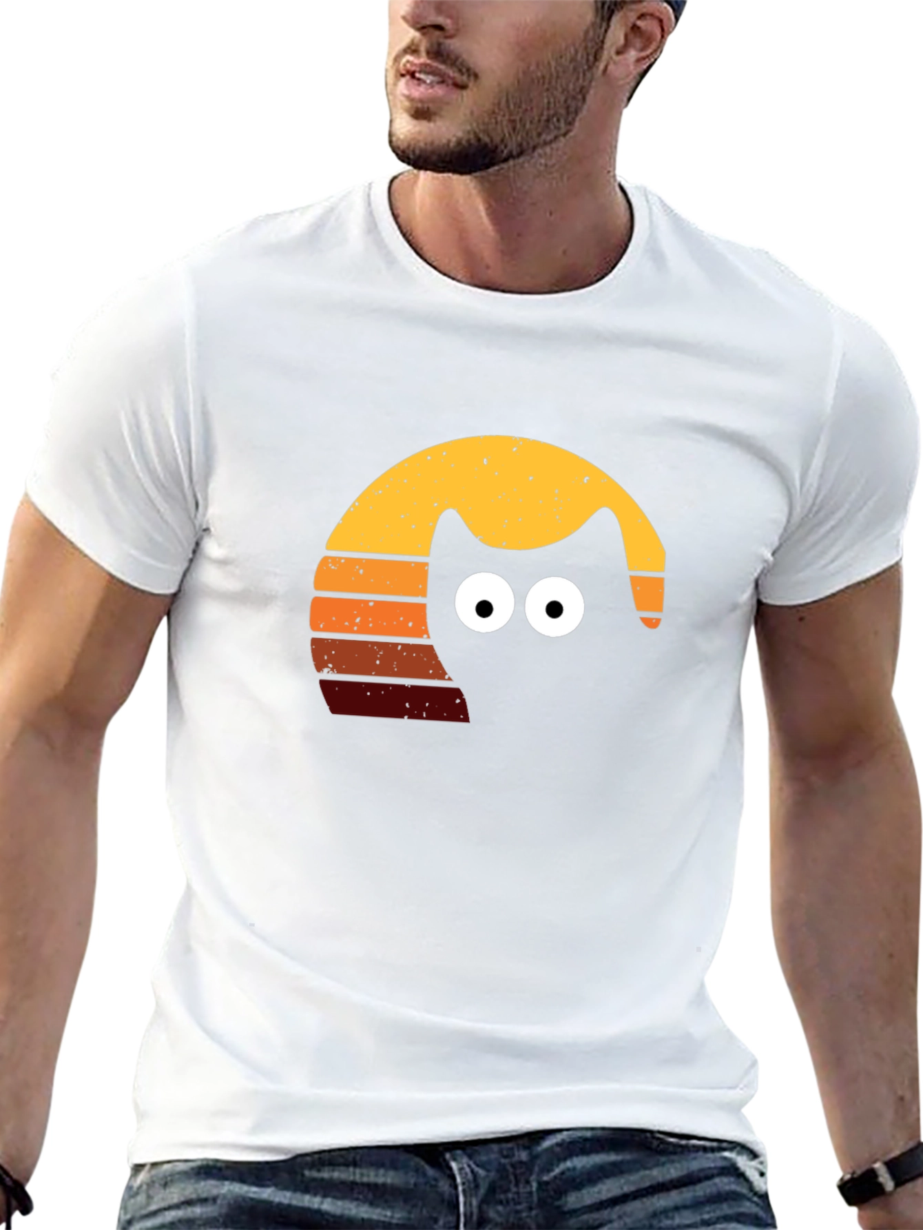 Retro Cat Sunset T-Shirt - Black Tee