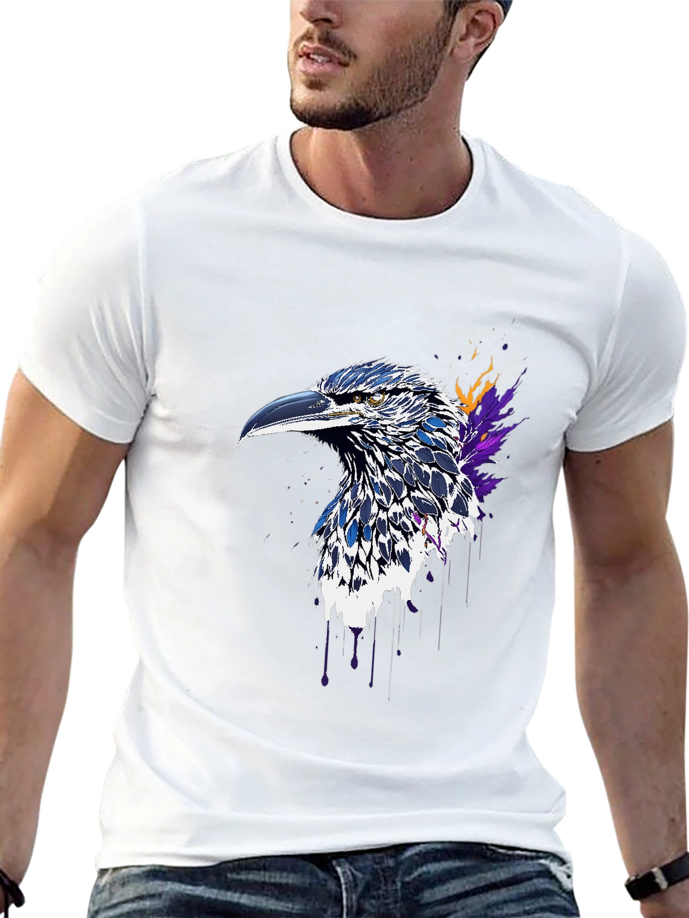 Raven Art Graphic T-Shirt - Black