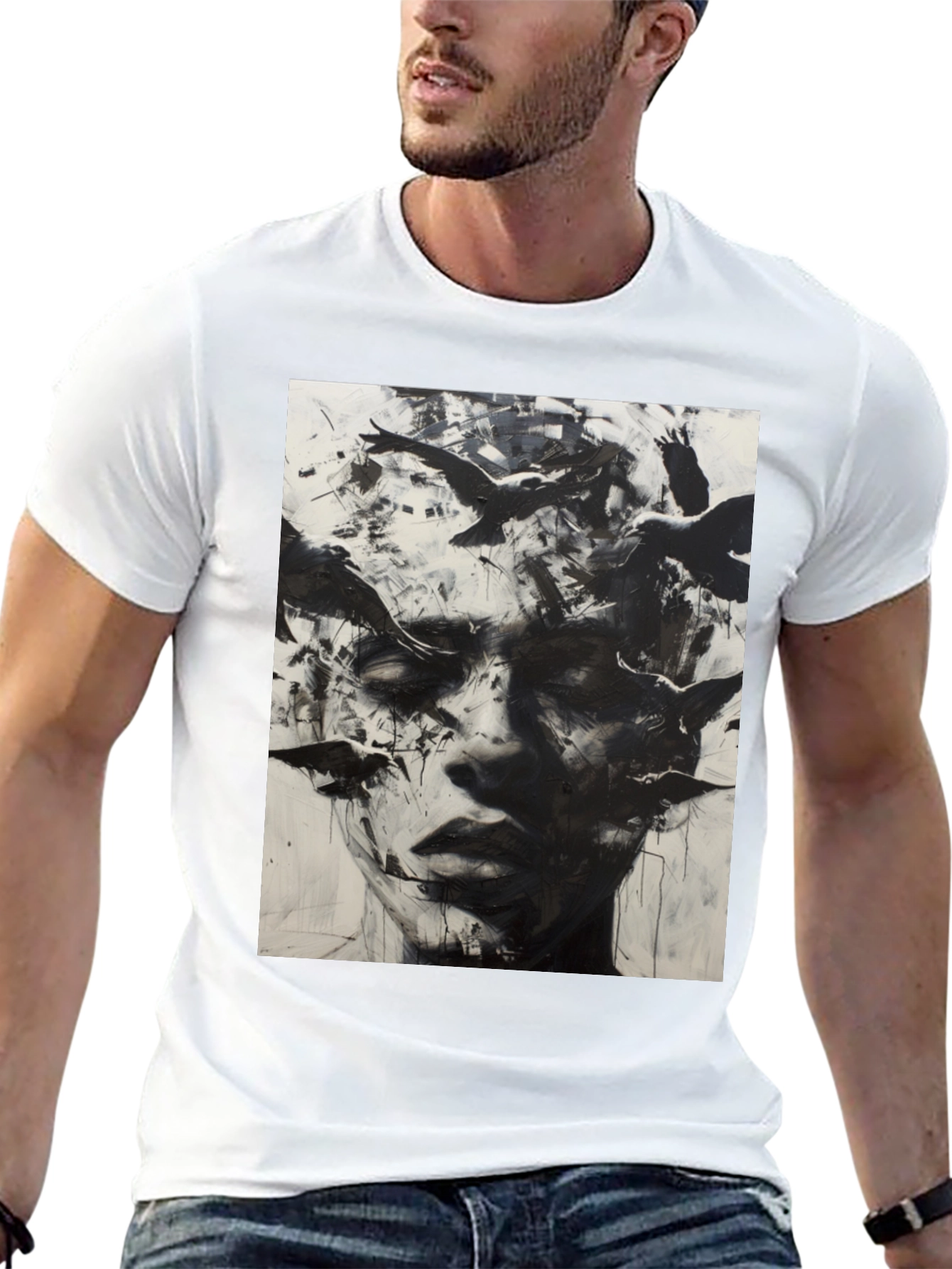 Abstract Bird Portrait Graphic T-Shirt