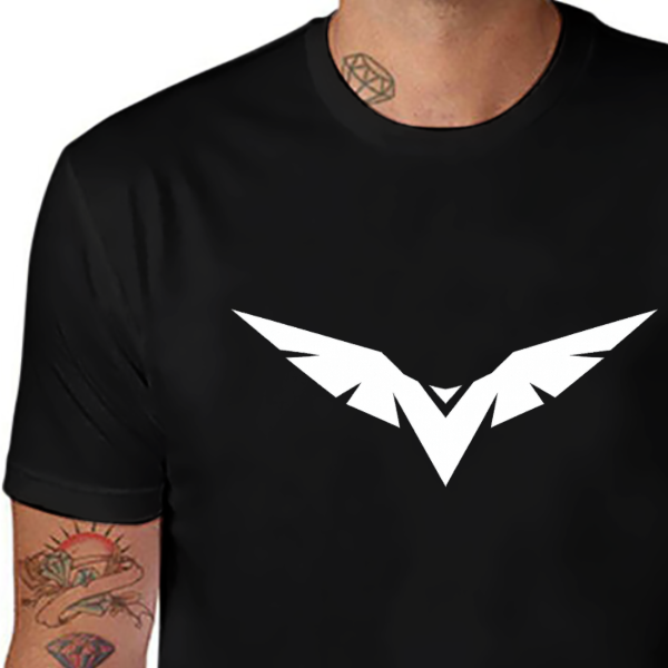 Black Wing Symbol Sweatshirt, Minimal White Flying Emblem Graphic Crewneck, Dark Aesthetic Streetwear Pullover, Bold Geometric Icon Hoodie Alternative