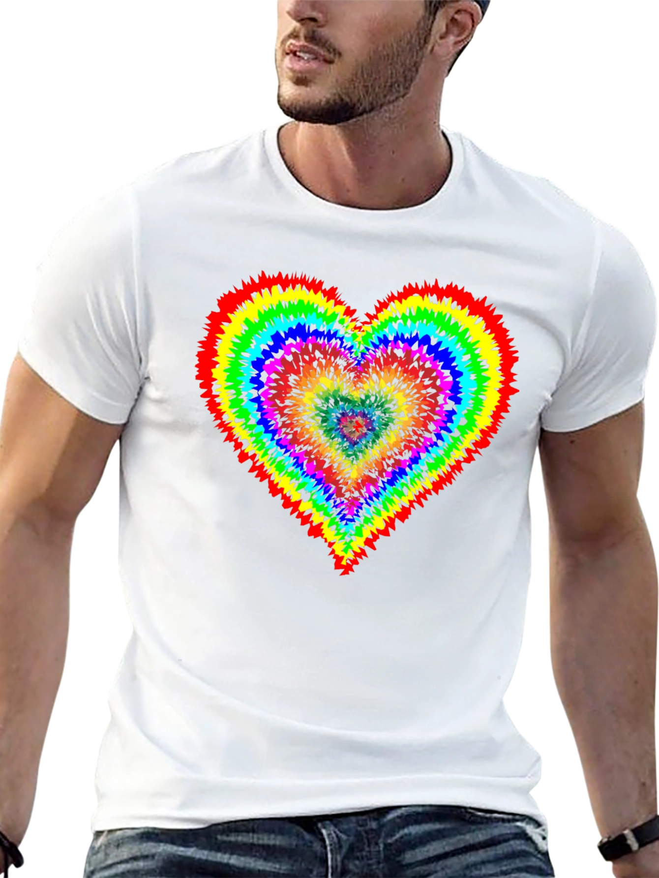 Rainbow Heart Graphic Tee - Black Cotton Shirt