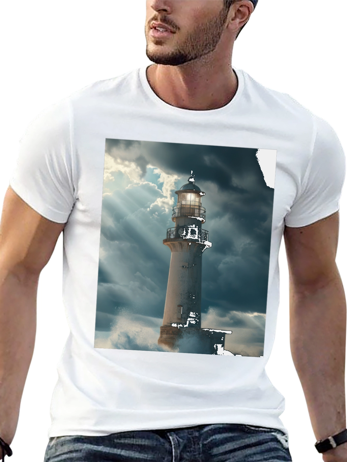 Lighthouse Graphic Tee - Stormy Sea Design