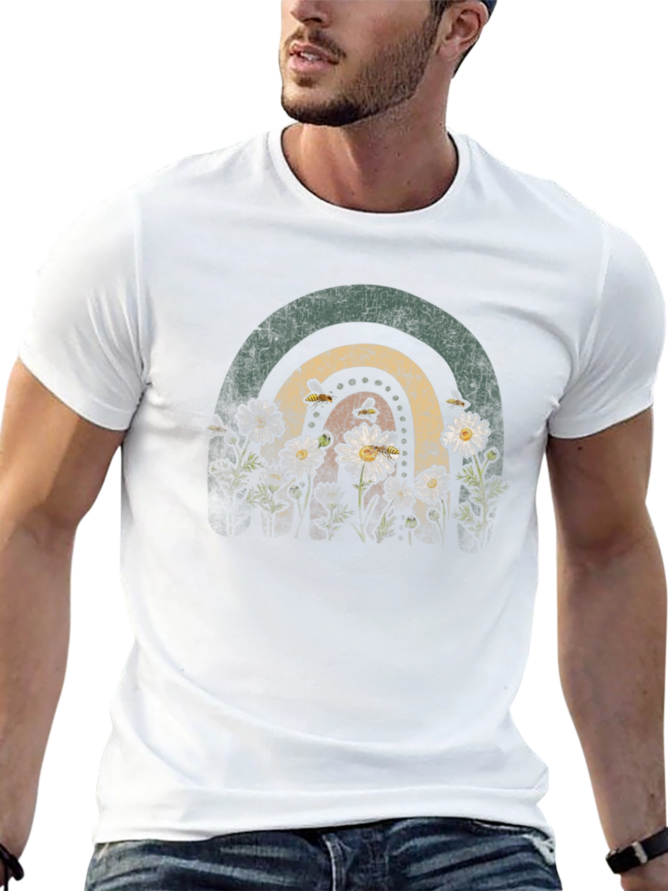 Retro Rainbow Bee & Daisy Graphic Tee