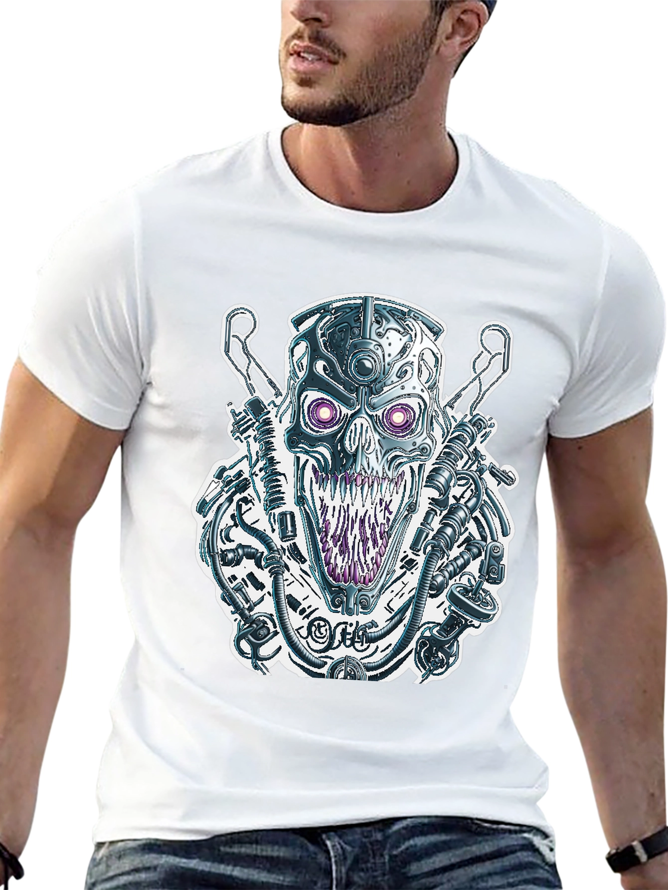 Cyberpunk Skull Graphic Tee - Unique Design