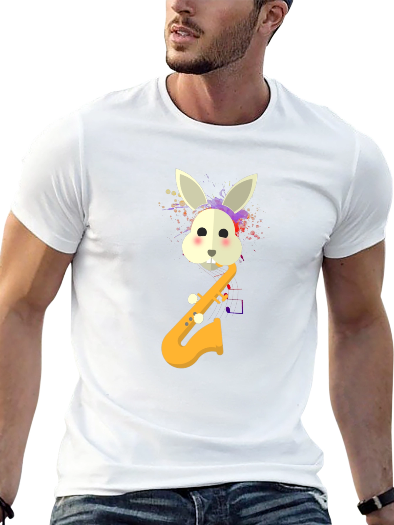 Rabbit Saxophone Mens Graphic T-Shirt - Black