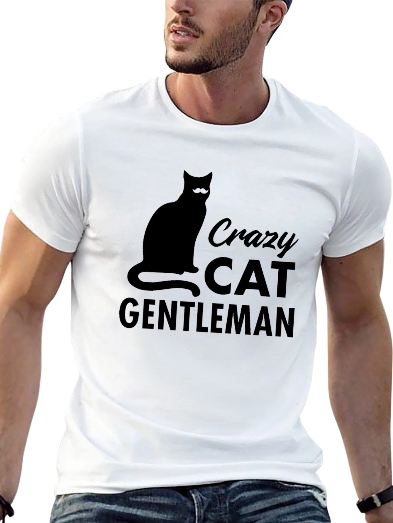 Crazy Cat Gentleman Black Graphic Tee