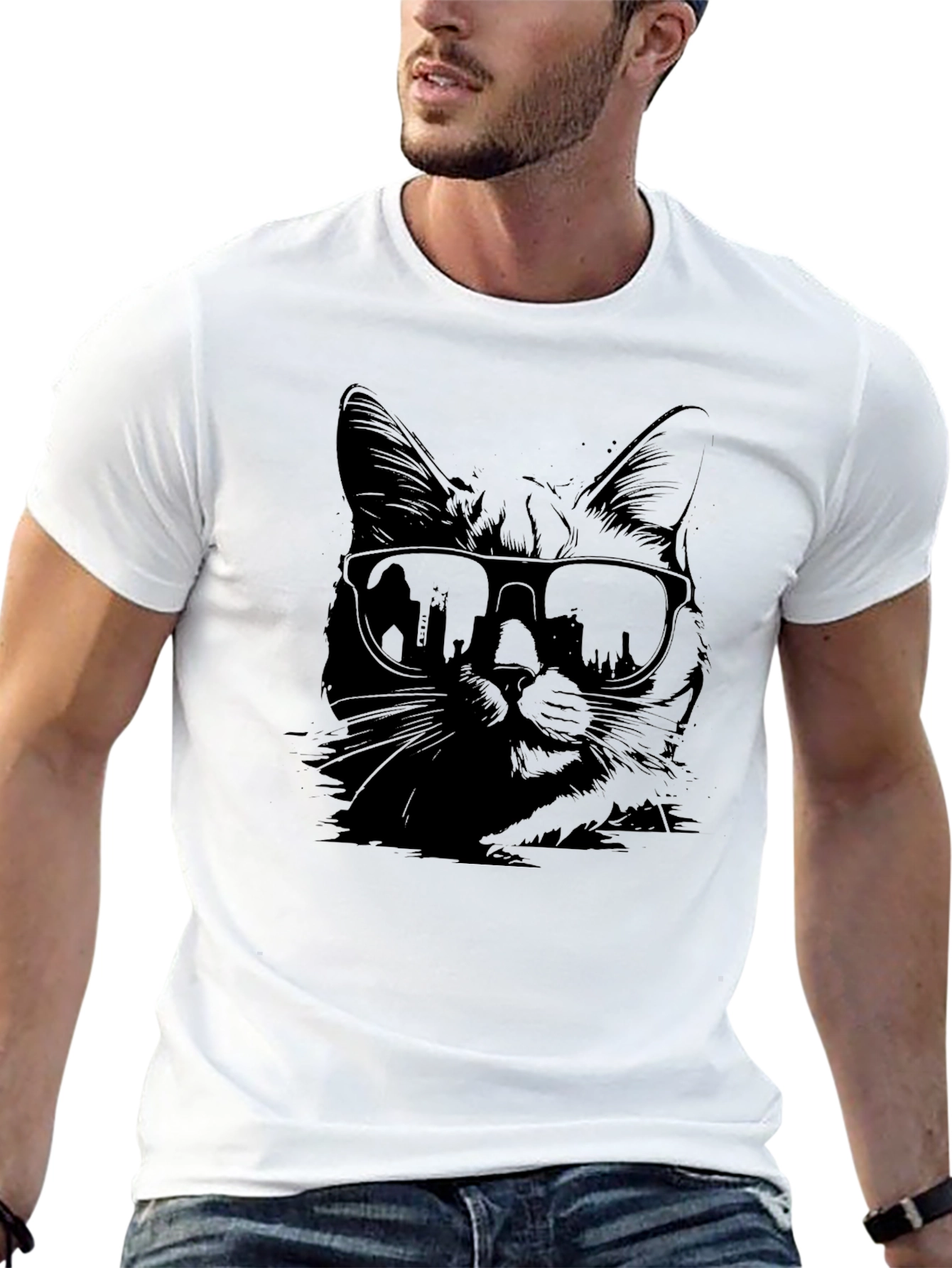 Cool Cat in Shades Graphic T-Shirt - Black