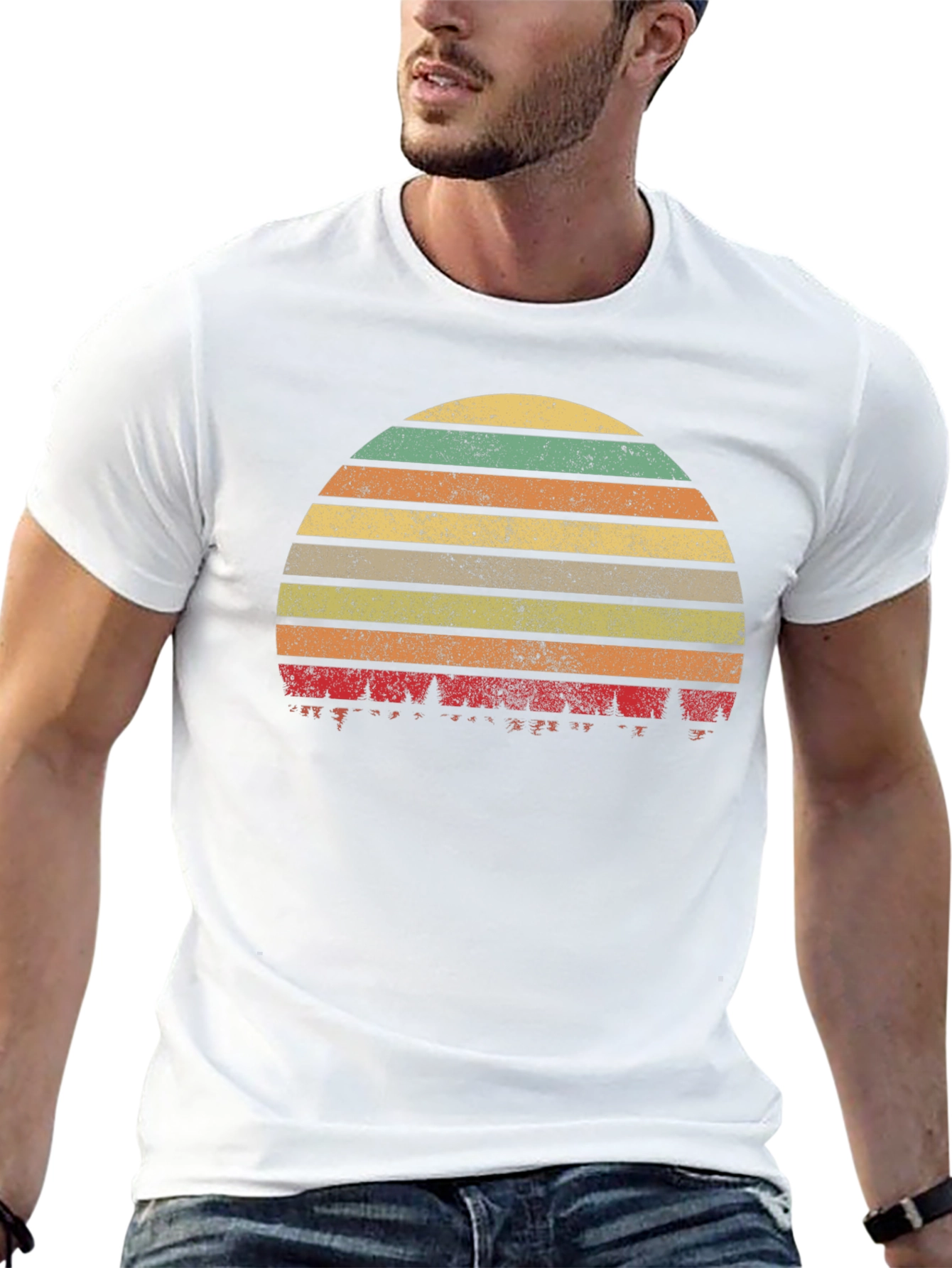 Retro Sunset Forest T-Shirt - Black
