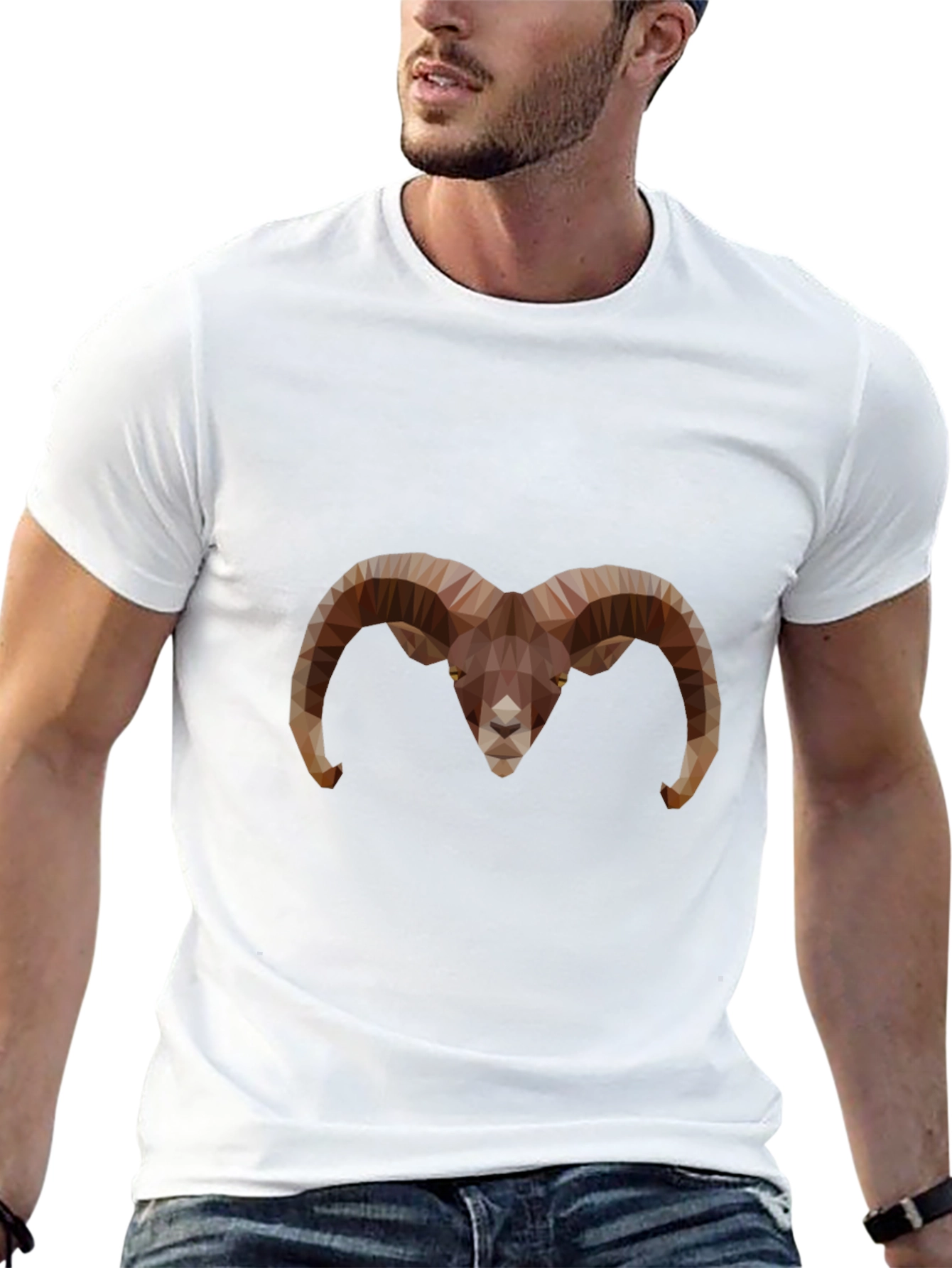 Geometric Ram Head Graphic Tee - Black