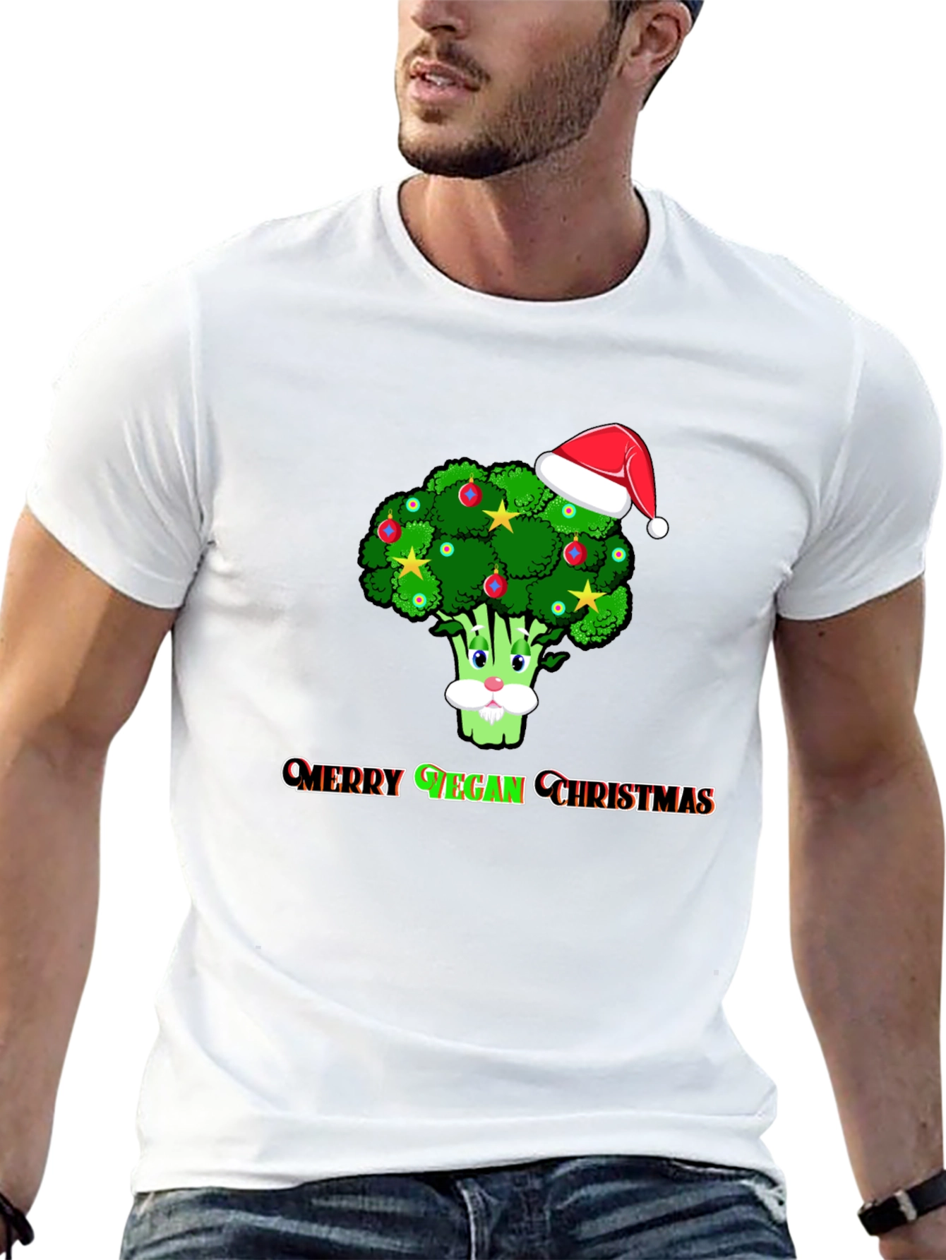 Merry Vegan Christmas T-Shirt - Broccoli Santa Hat