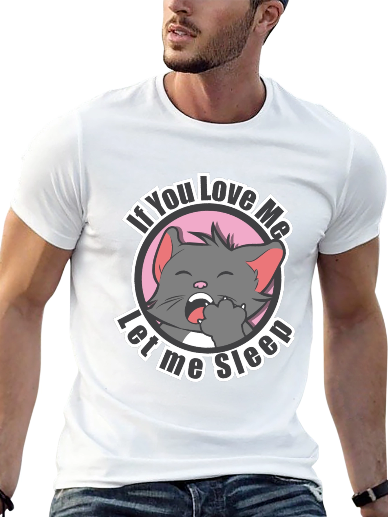 Cute Cat Let Me Sleep Black T-Shirt