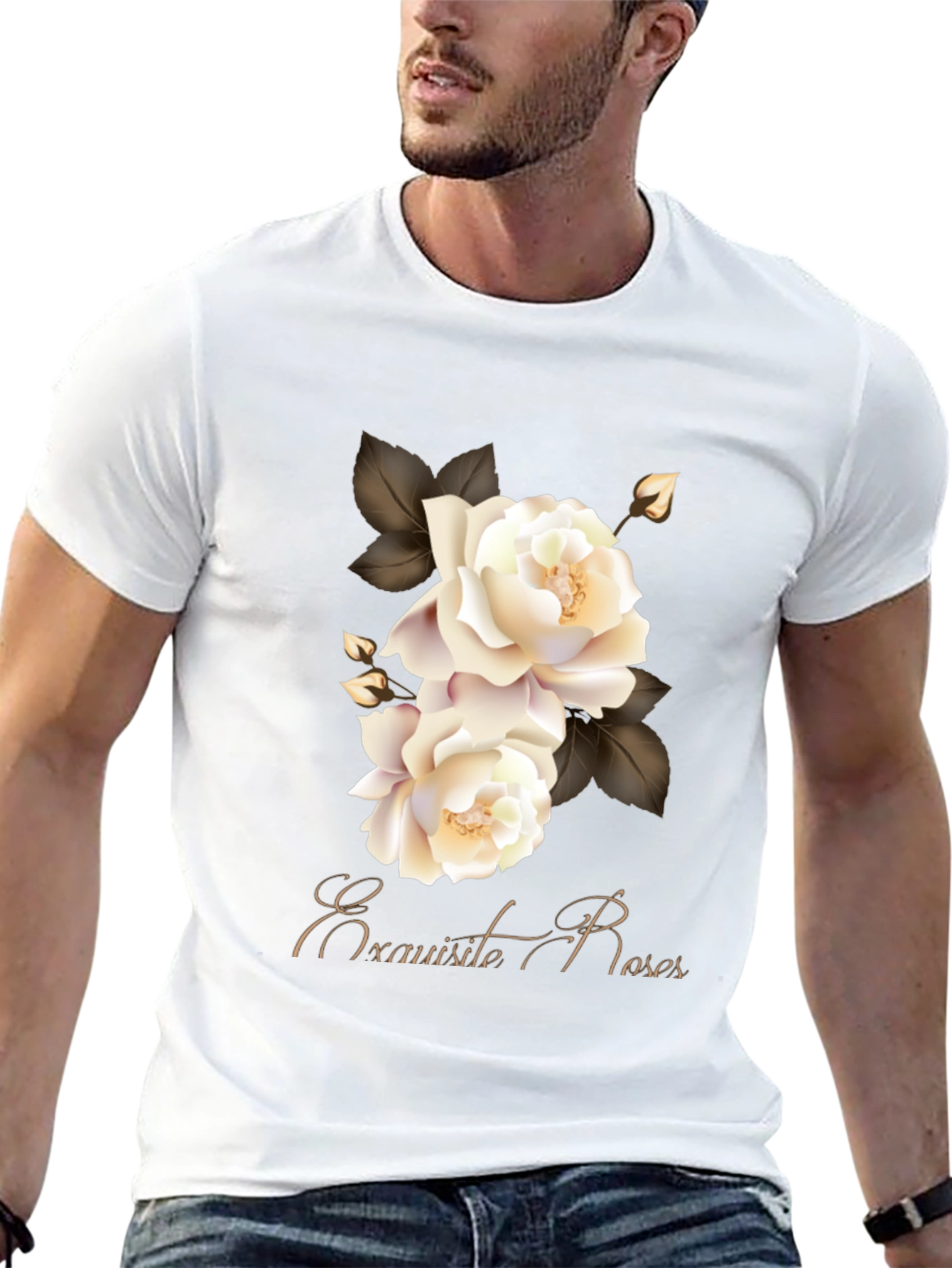 Exquisite Roses Graphic Black T-Shirt