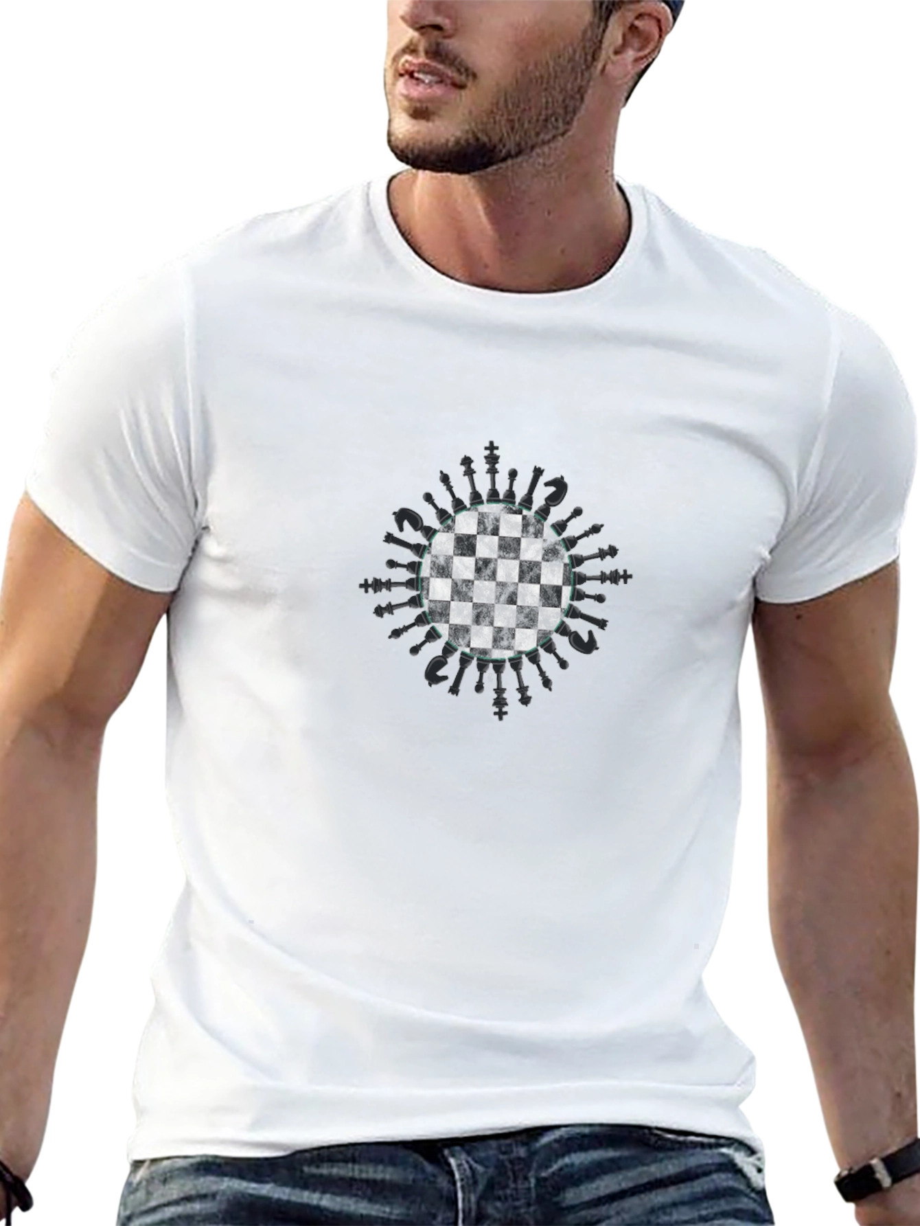 Chessboard & Pieces Graphic Tee - Unique Design!