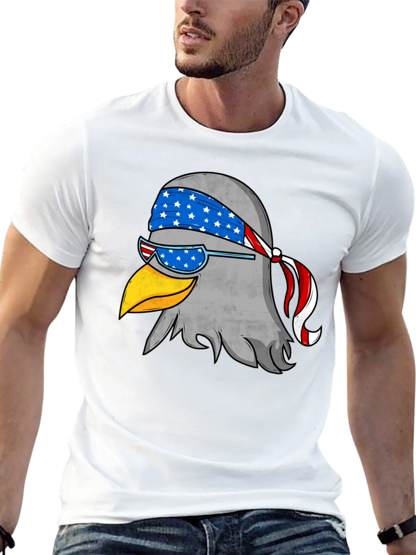 Patriotic Eagle Graphic Tee - Black Cotton T-Shirt