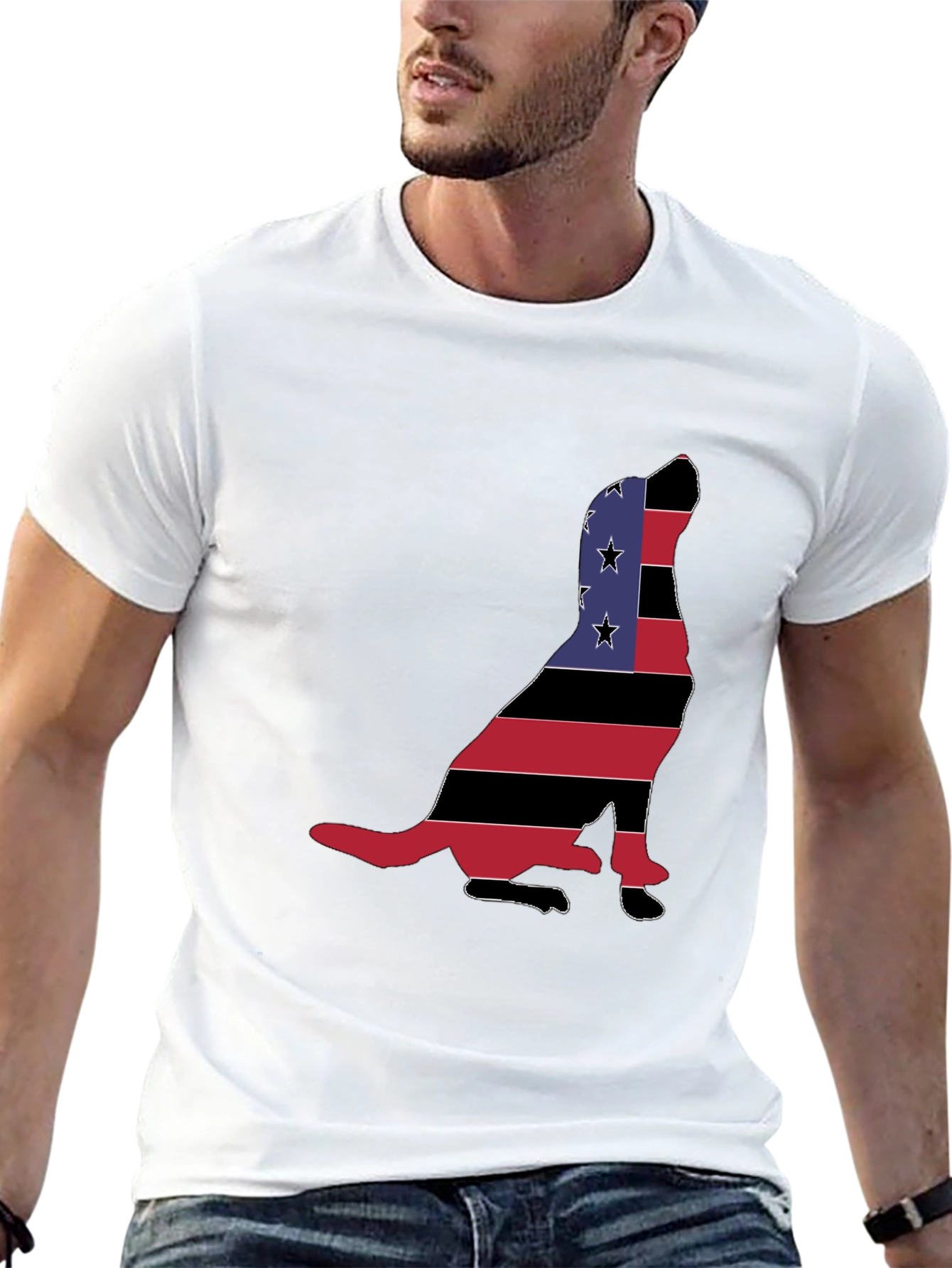 Patriotic Dog Silhouette Mens Black T-Shirt