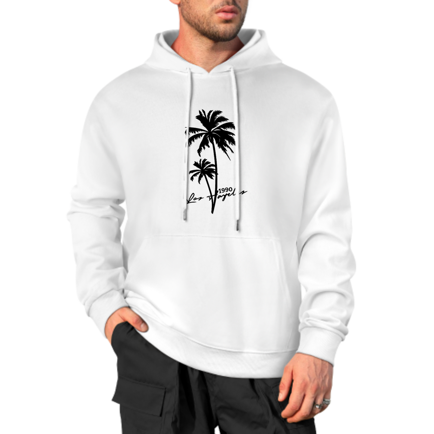 Palm Tree Graphic Hoodie, Summer Vibes Sweatshirt, Stylish Black Hoodie for Beach Lovers, Casual & Trendy Streetwear, Unisex Fashion Hoodie