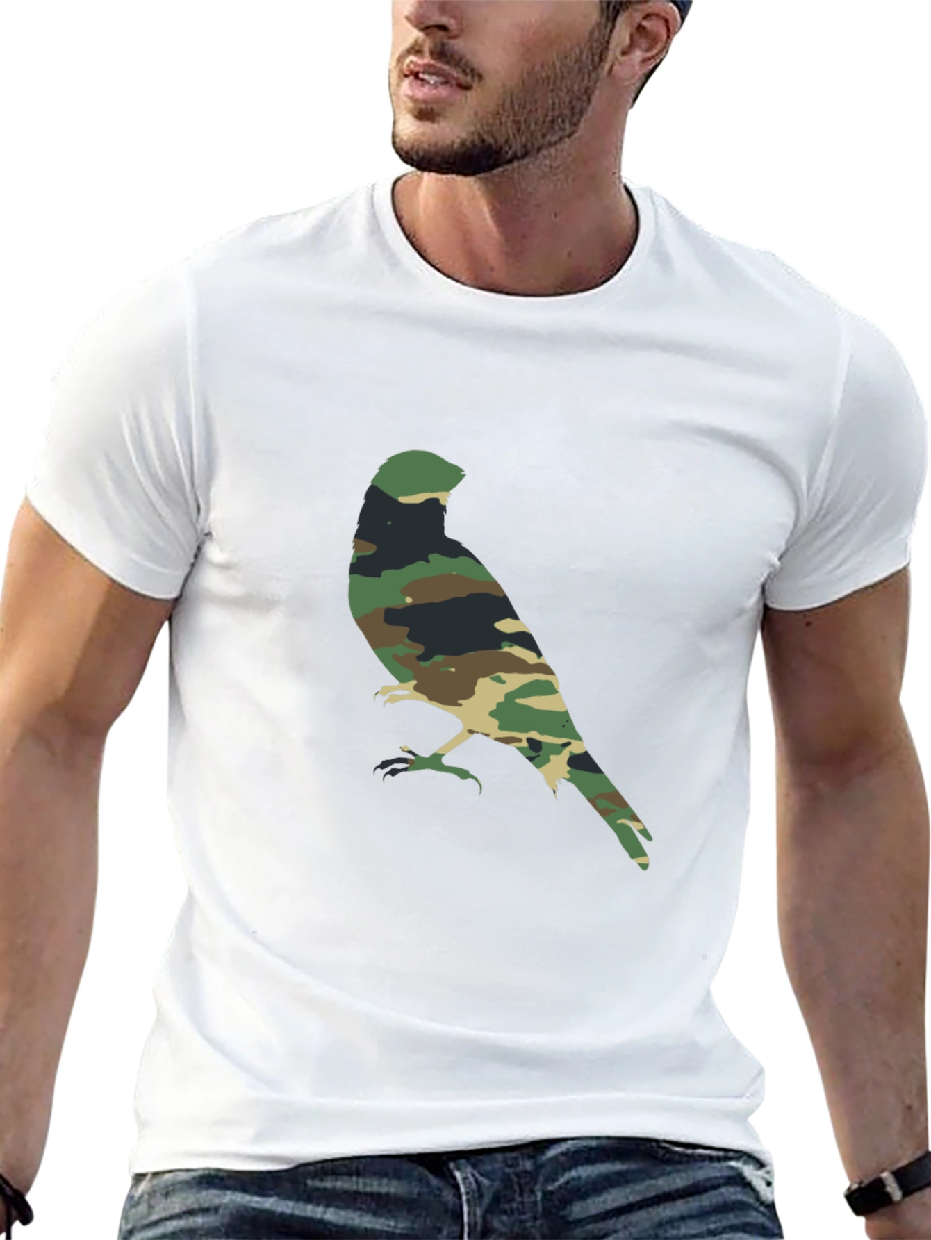 Camouflage Bird Graphic T-Shirt
