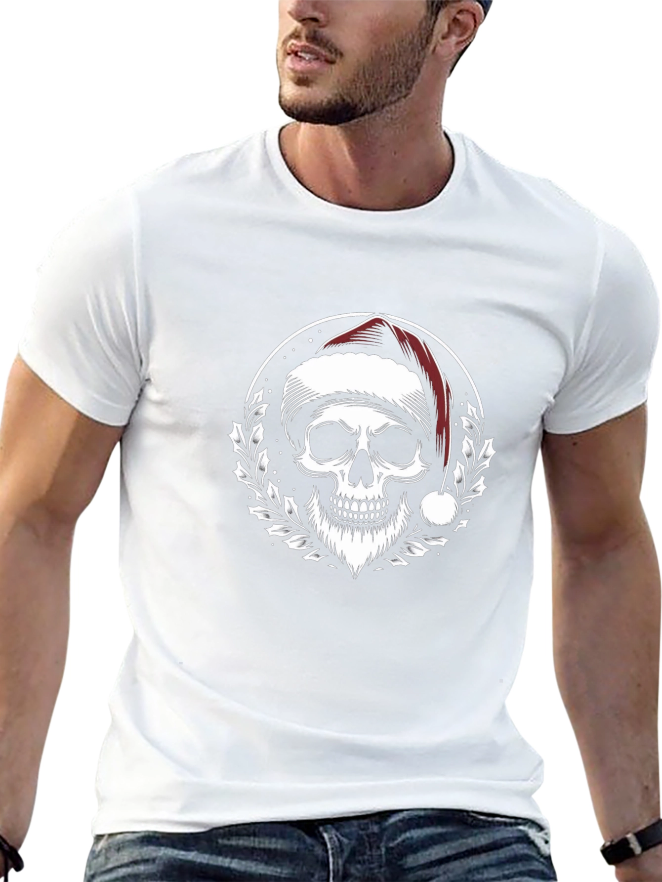 Santa Skull Graphic Tee - Holiday Humor