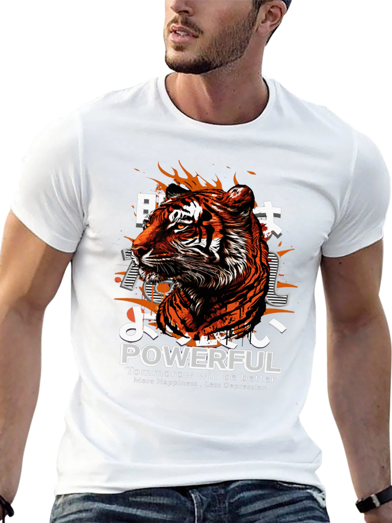 Powerful Tiger Graphic Print Black T-Shirt