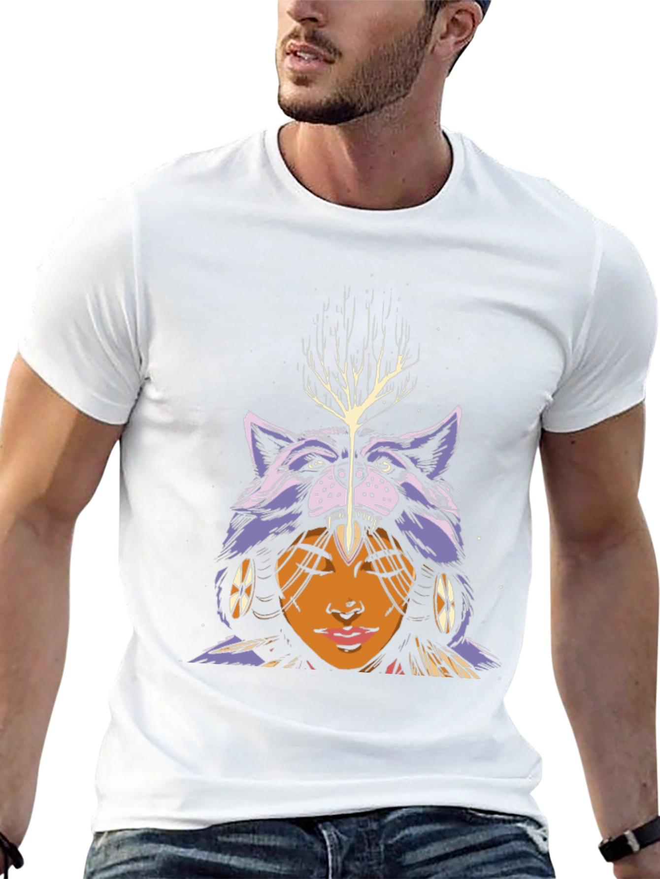 Wolf Headdress Graphic Tee - Unisex Black T-Shirt