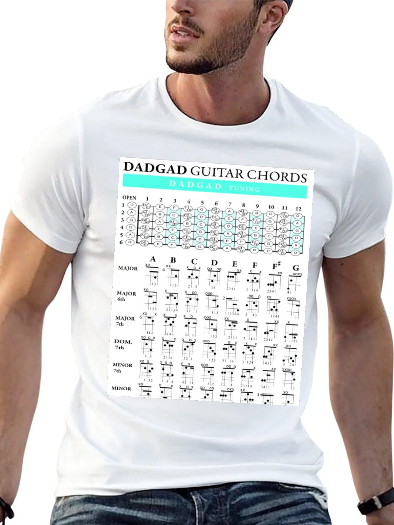 DADGAD Guitar Chords Black T-Shirt