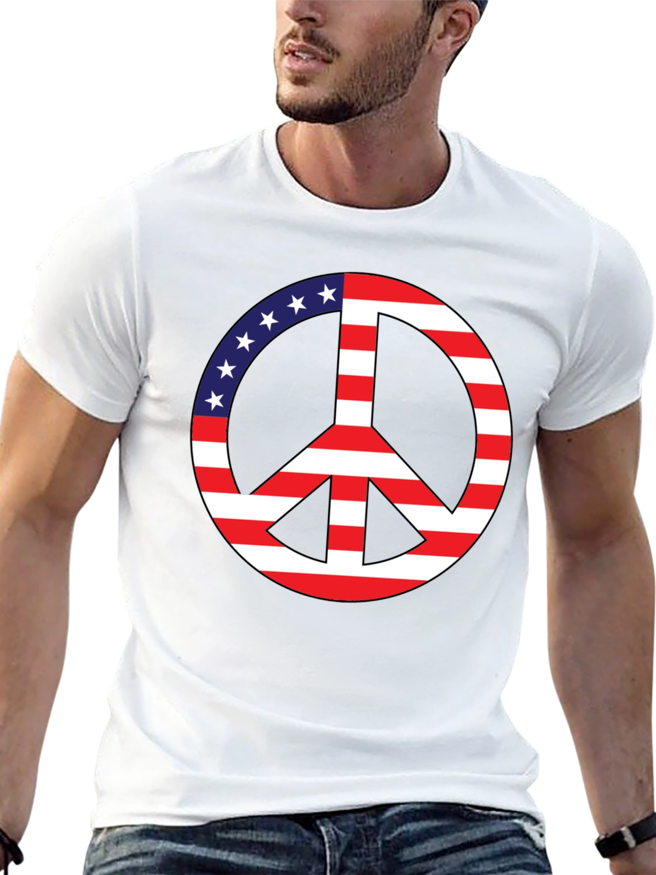 Peace Sign USA Flag Graphic T-Shirt