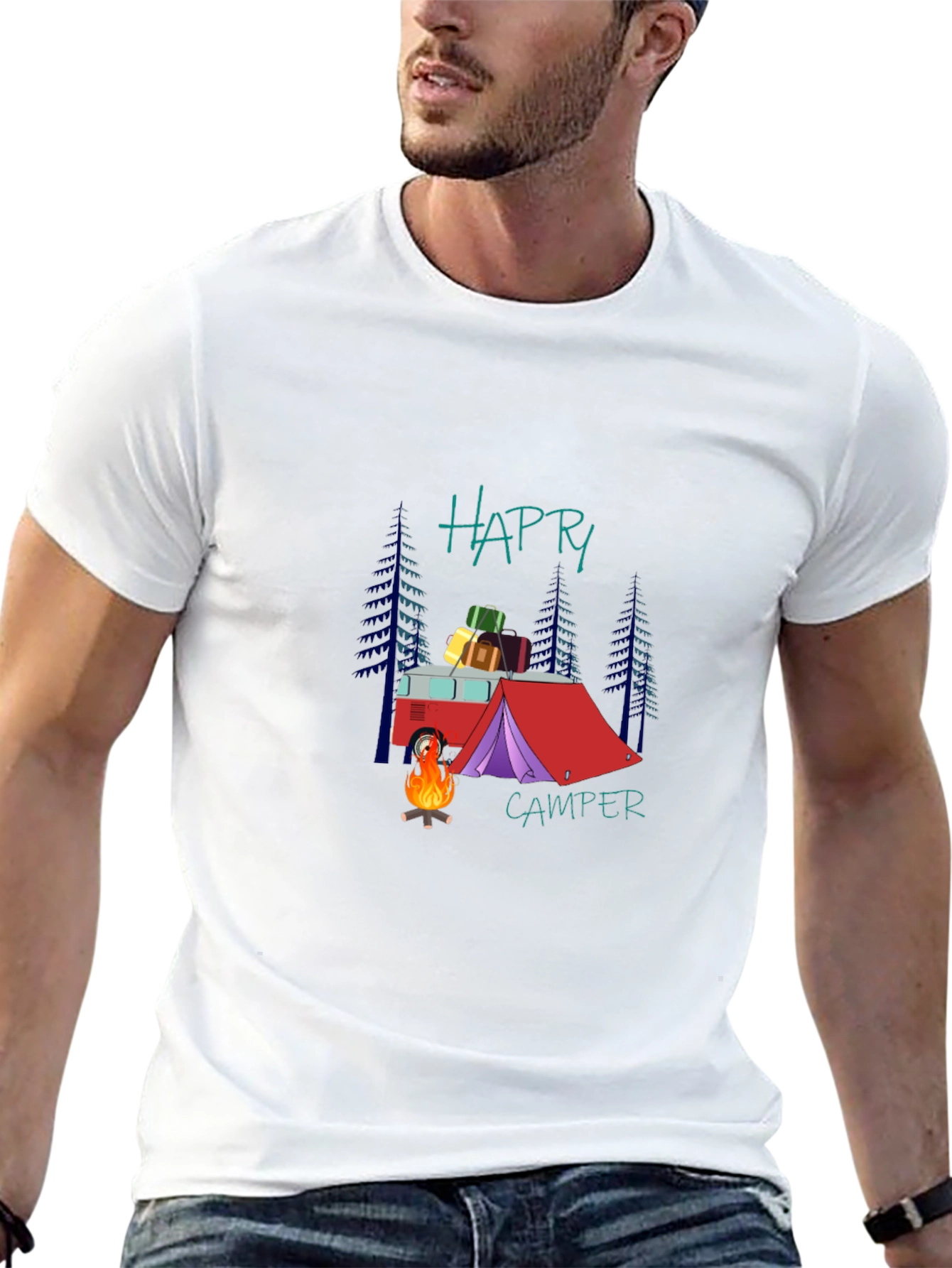 Happy Camper Graphic T-Shirt - Camping Adventure Tee