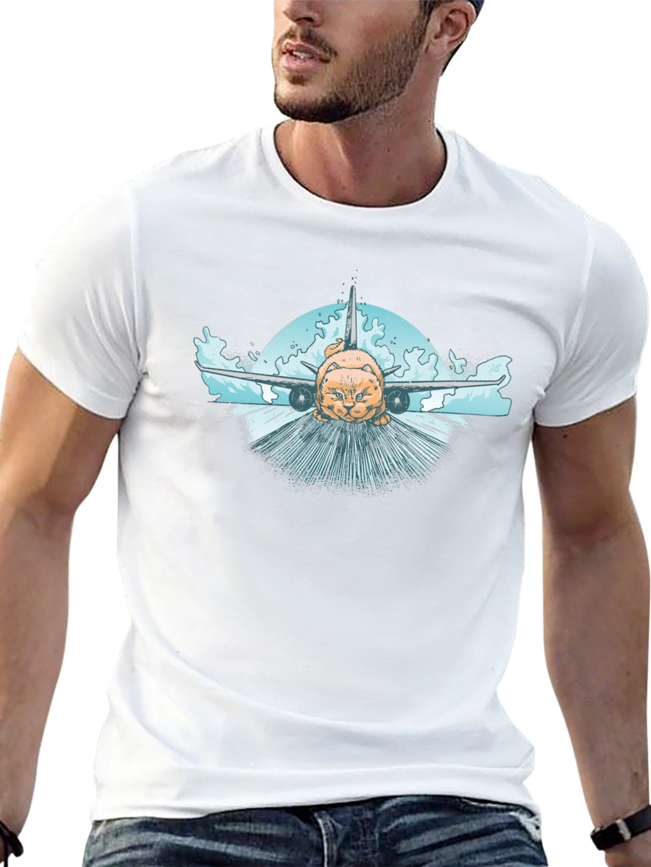 Cat Plane Black T-Shirt