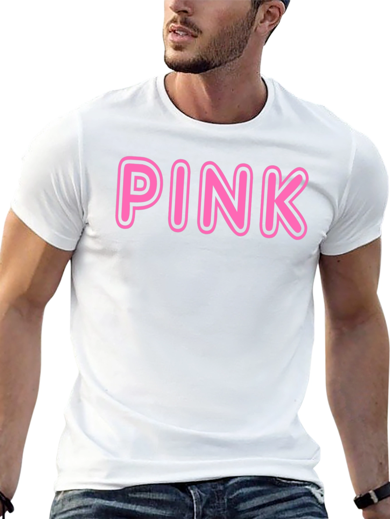 Pink Text Graphic Print Black Casual T-Shirt