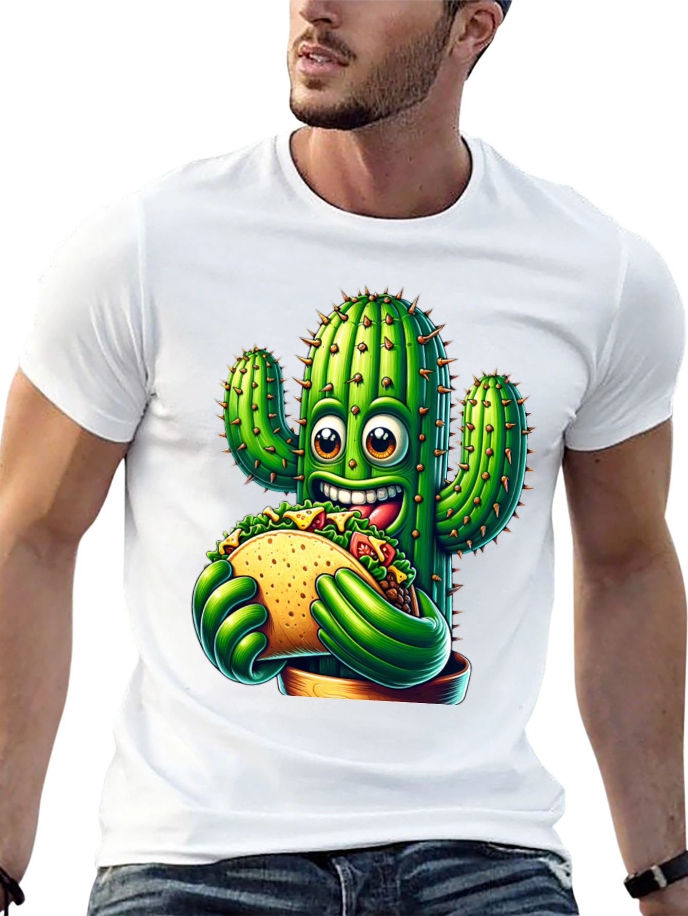 Cactus Taco Graphic Tee - Novelty Cartoon Shirt