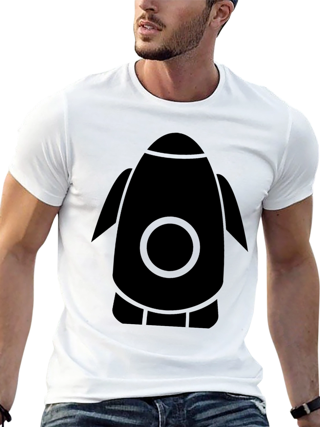Rocket Graphic Black T-Shirt - Space Enthusiast Tee