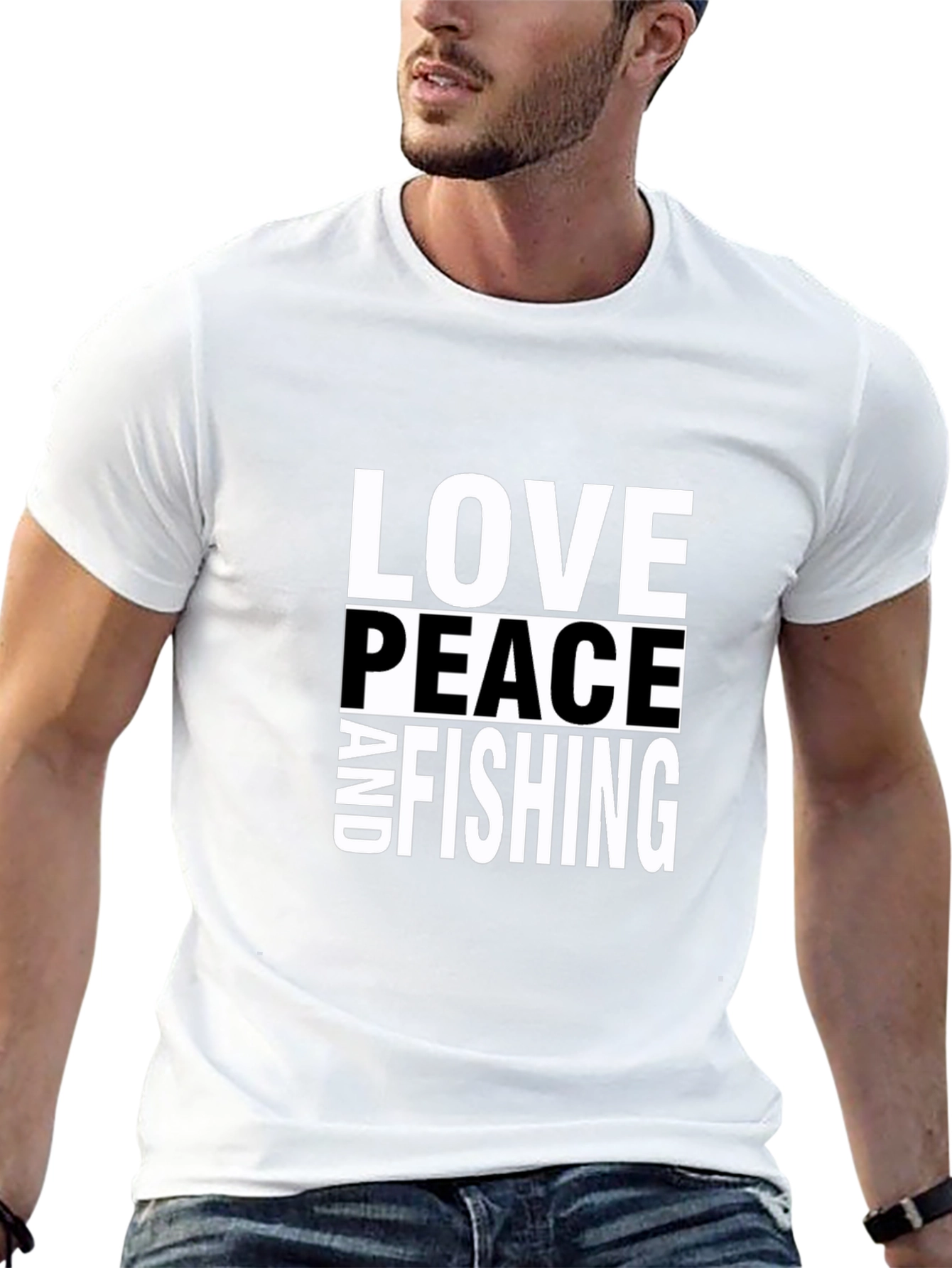 Love Peace and Fishing T-Shirt - Black Cotton
