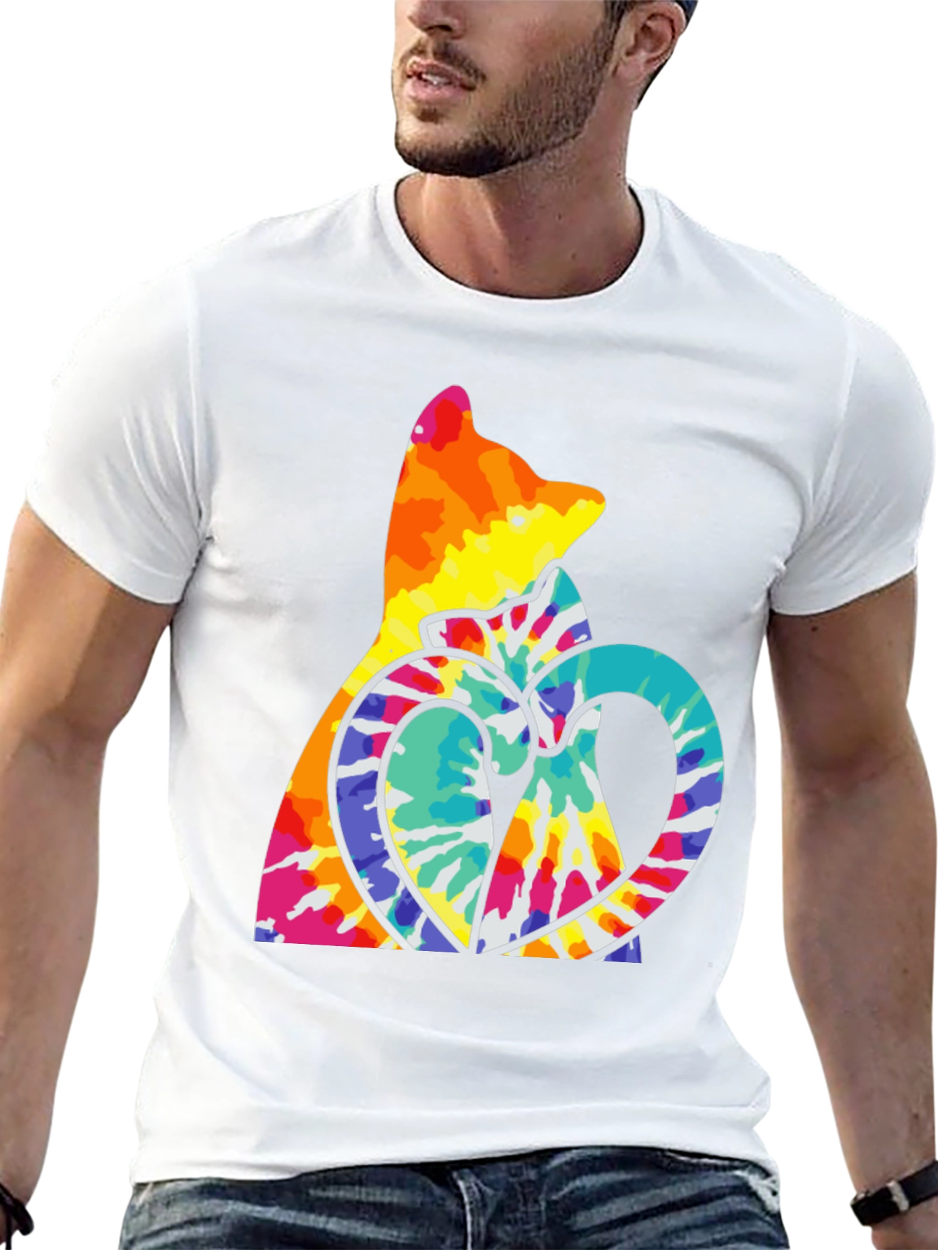 Tie Dye Cat & Heart Graphic T-Shirt