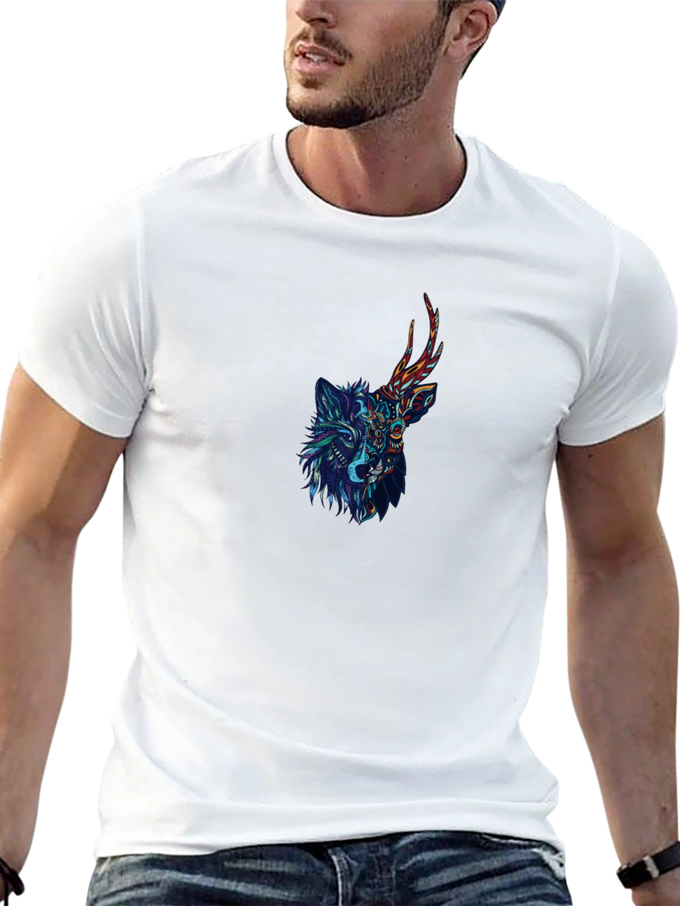 Wolf Deer Fusion Graphic Tee - Unique Design