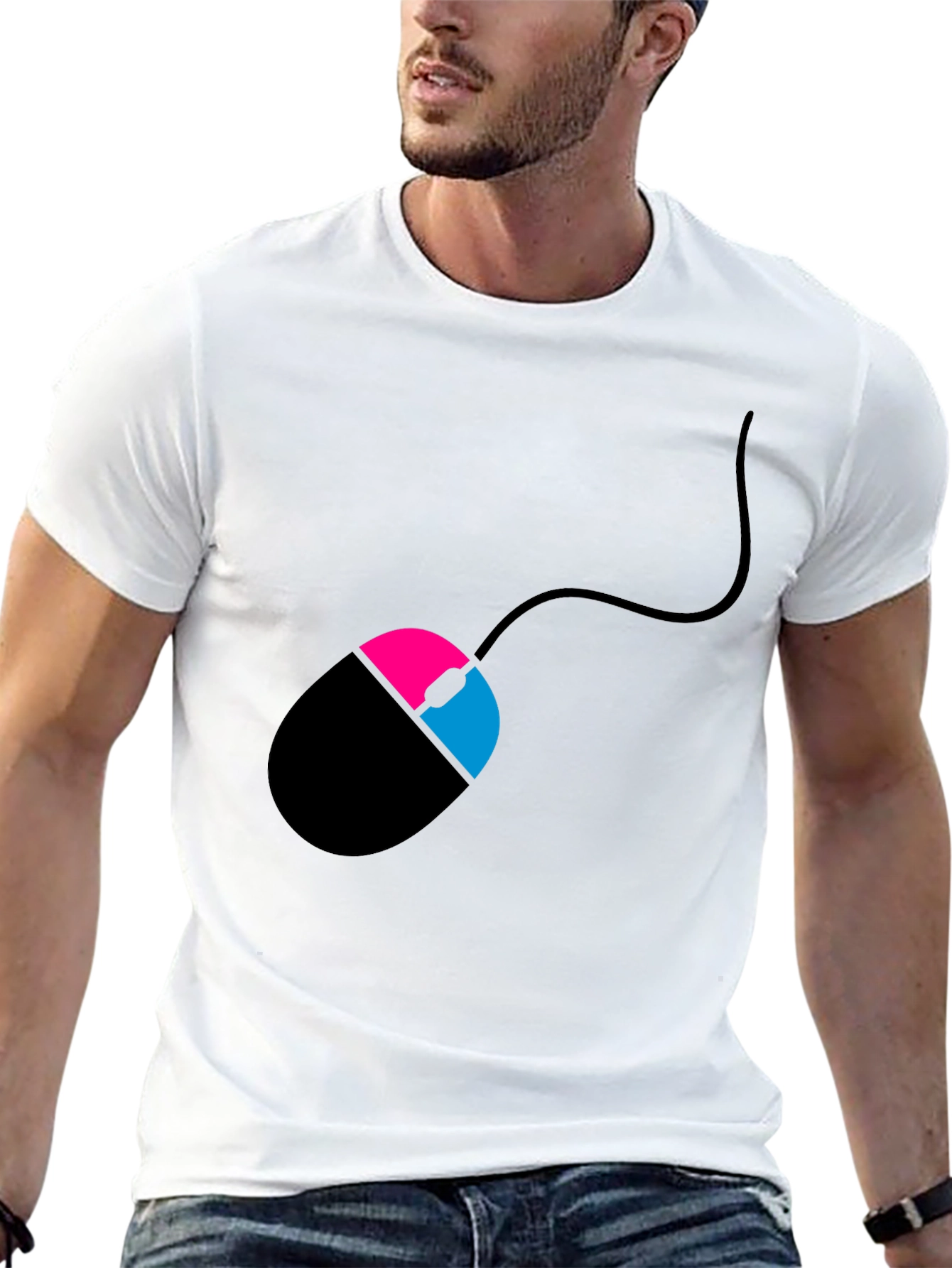 Mens Black T-Shirt with Mouse Design