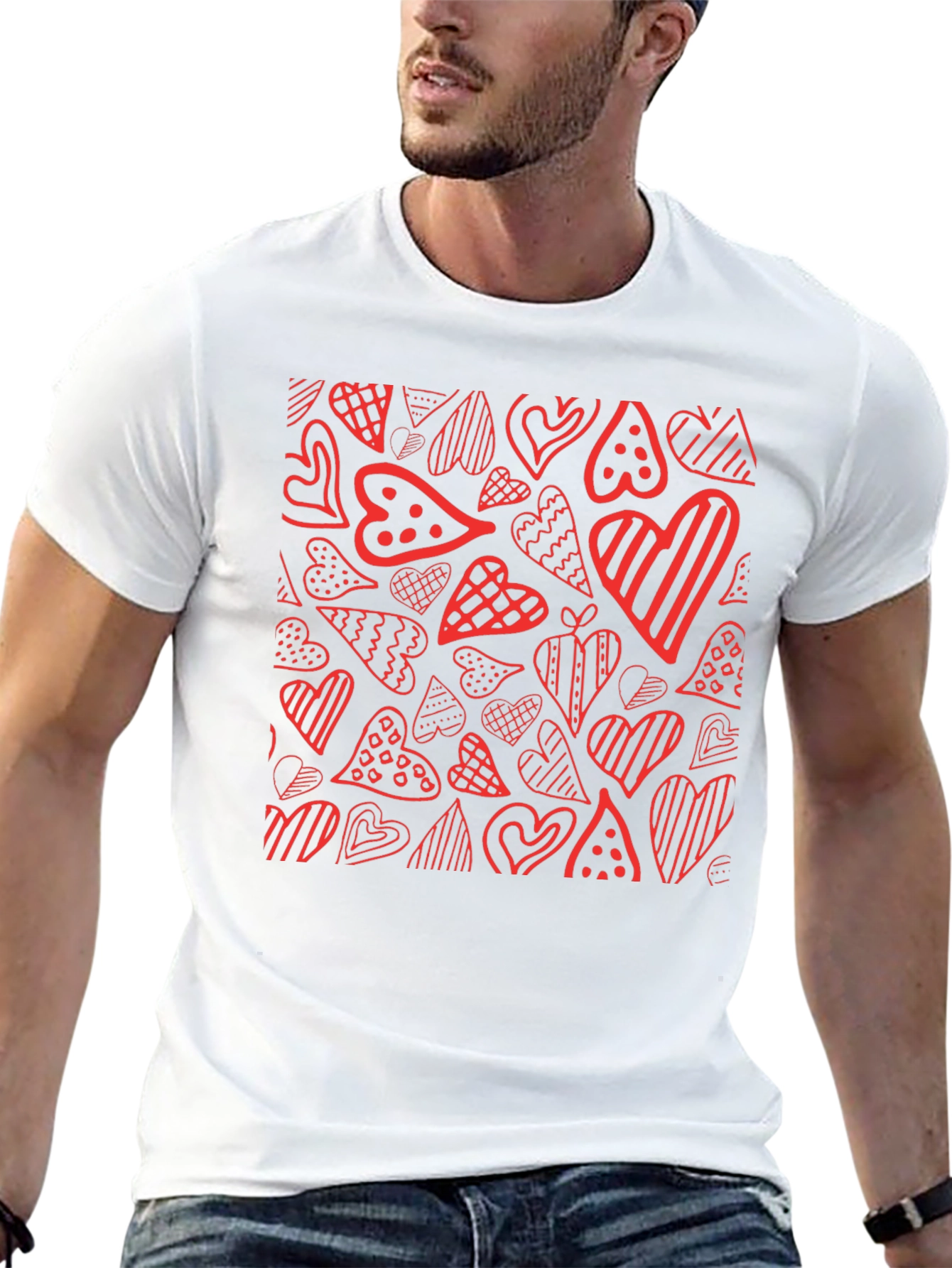 Heart Pattern Tee - Black Graphic T-Shirt