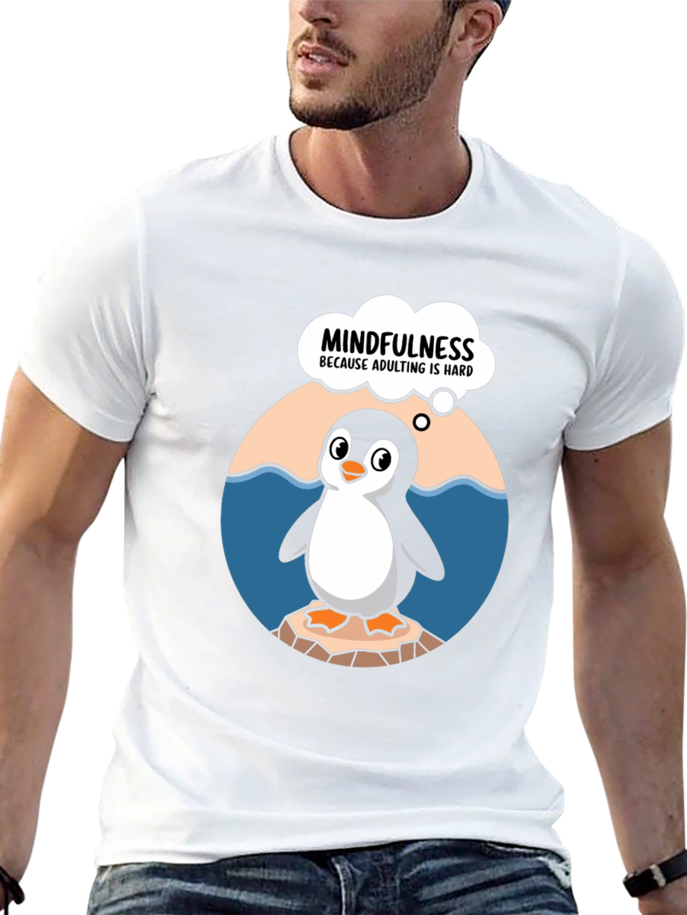 Mindfulness Penguin T-Shirt - Adulting Is Hard Tee