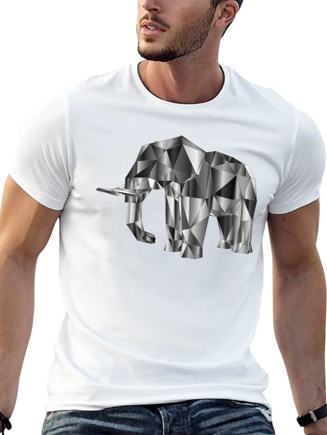 Geometric Elephant Graphic Tee - Black