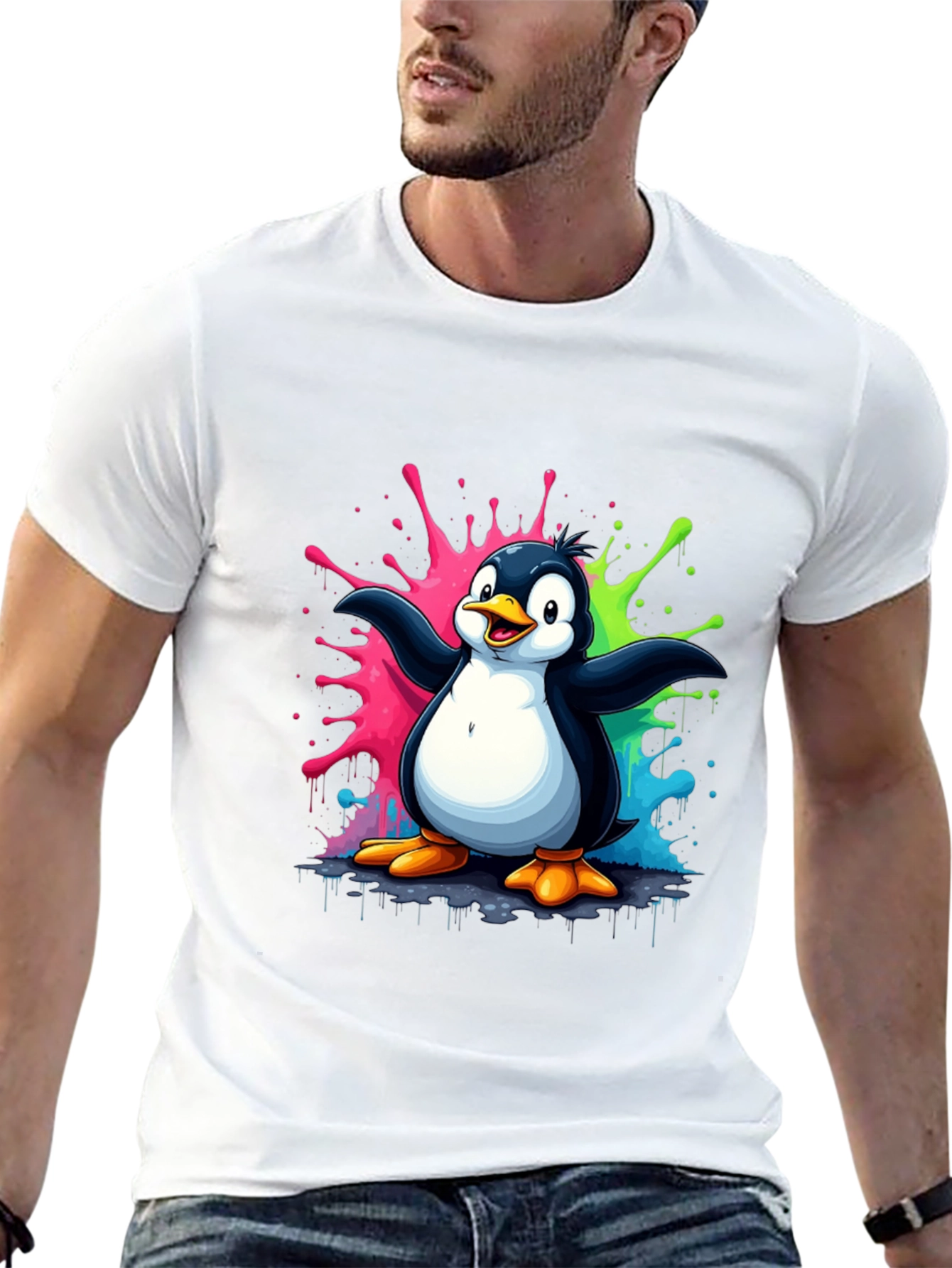 Penguin Splash Graphic T-Shirt - Mens Black Tee