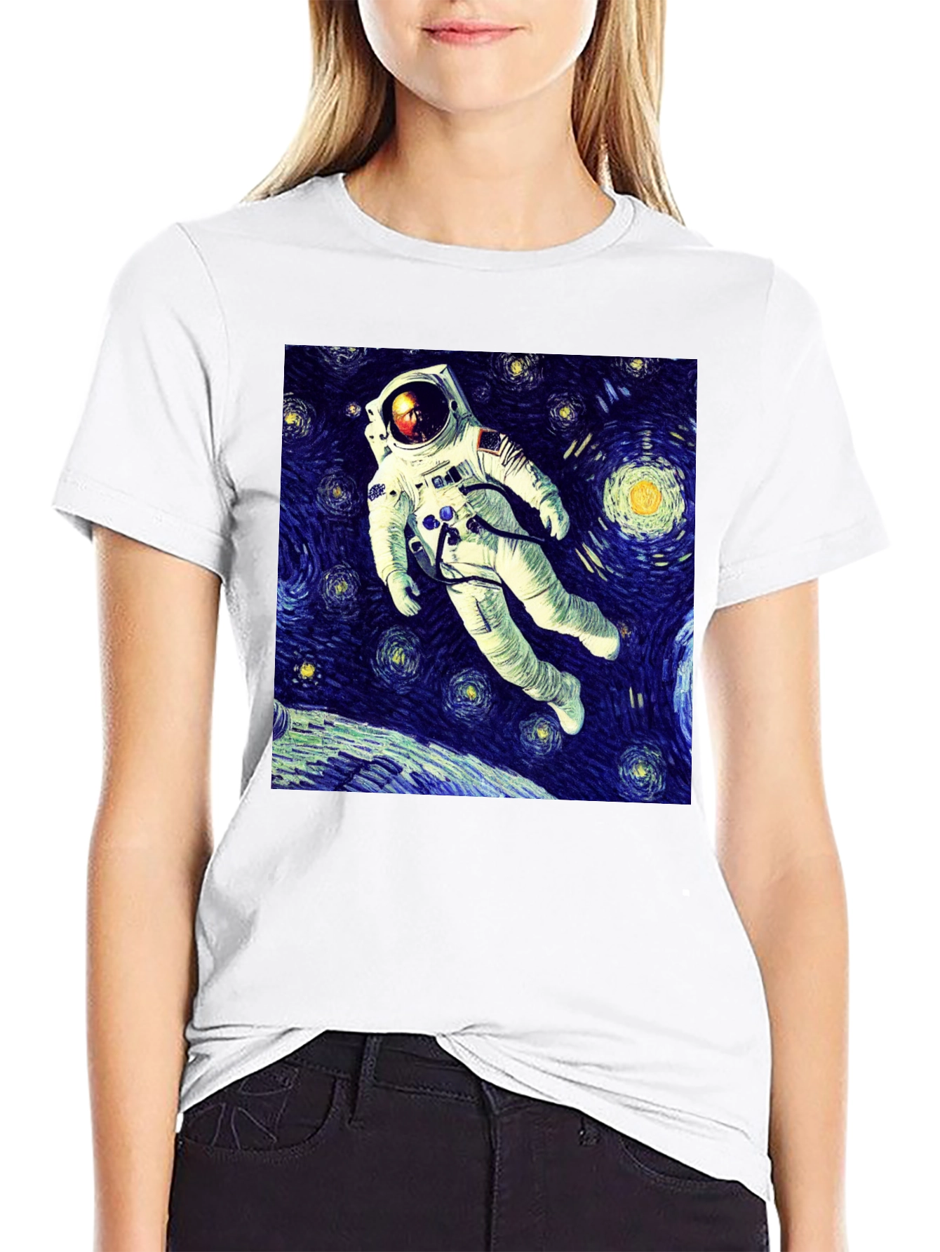 Starry Night Astronaut Graphic T-Shirt