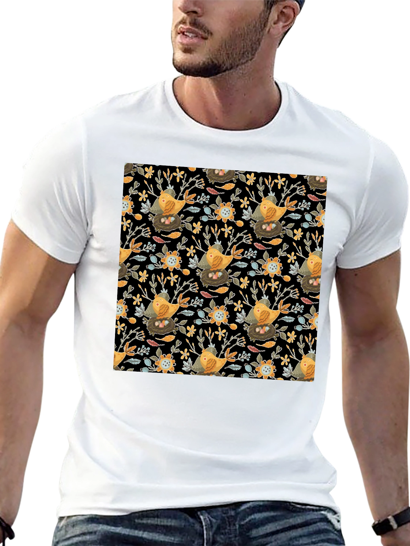 Bird & Nest Patterned Graphic Tee