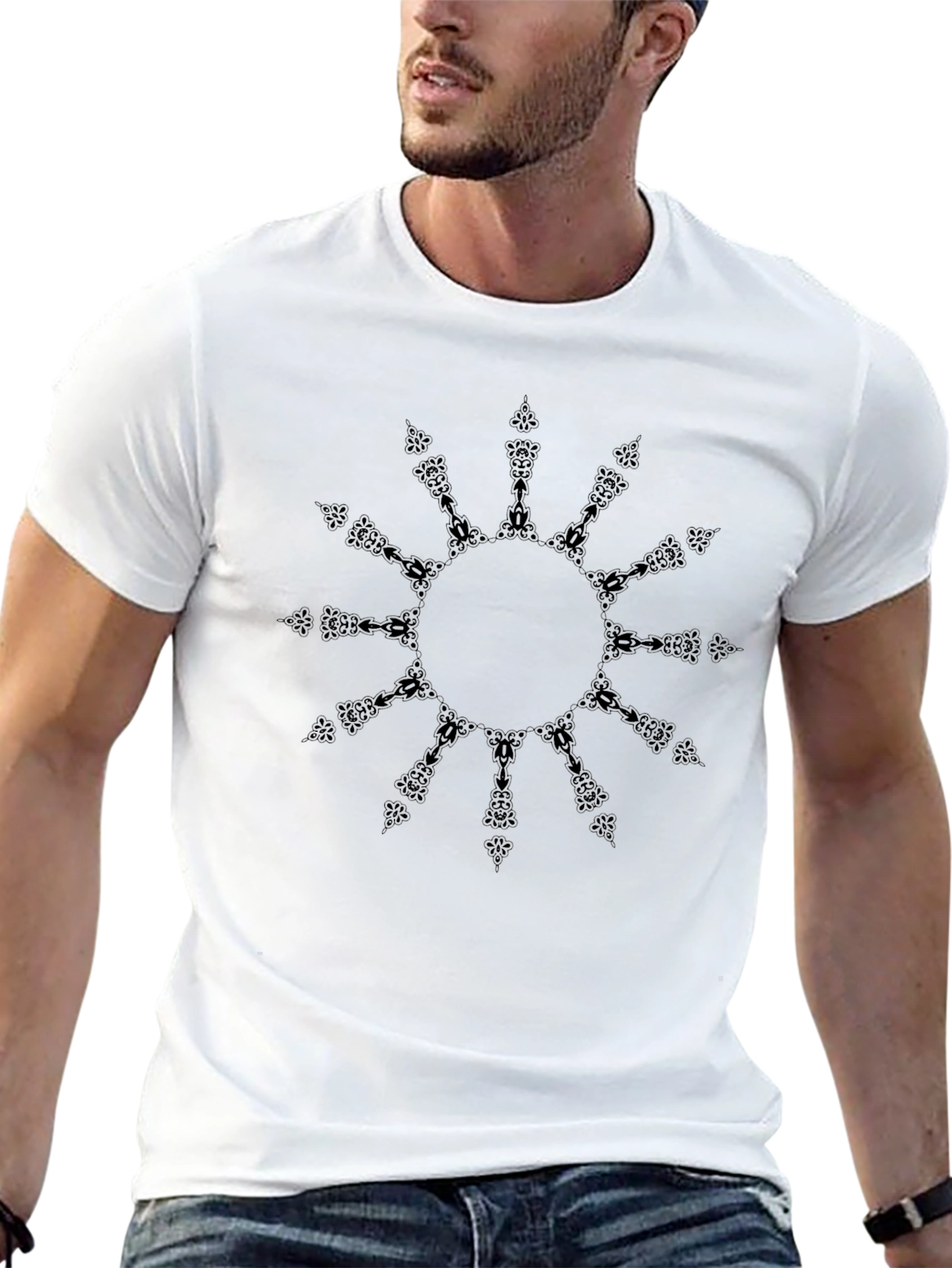 Abstract Sunburst Graphic Black T-Shirt