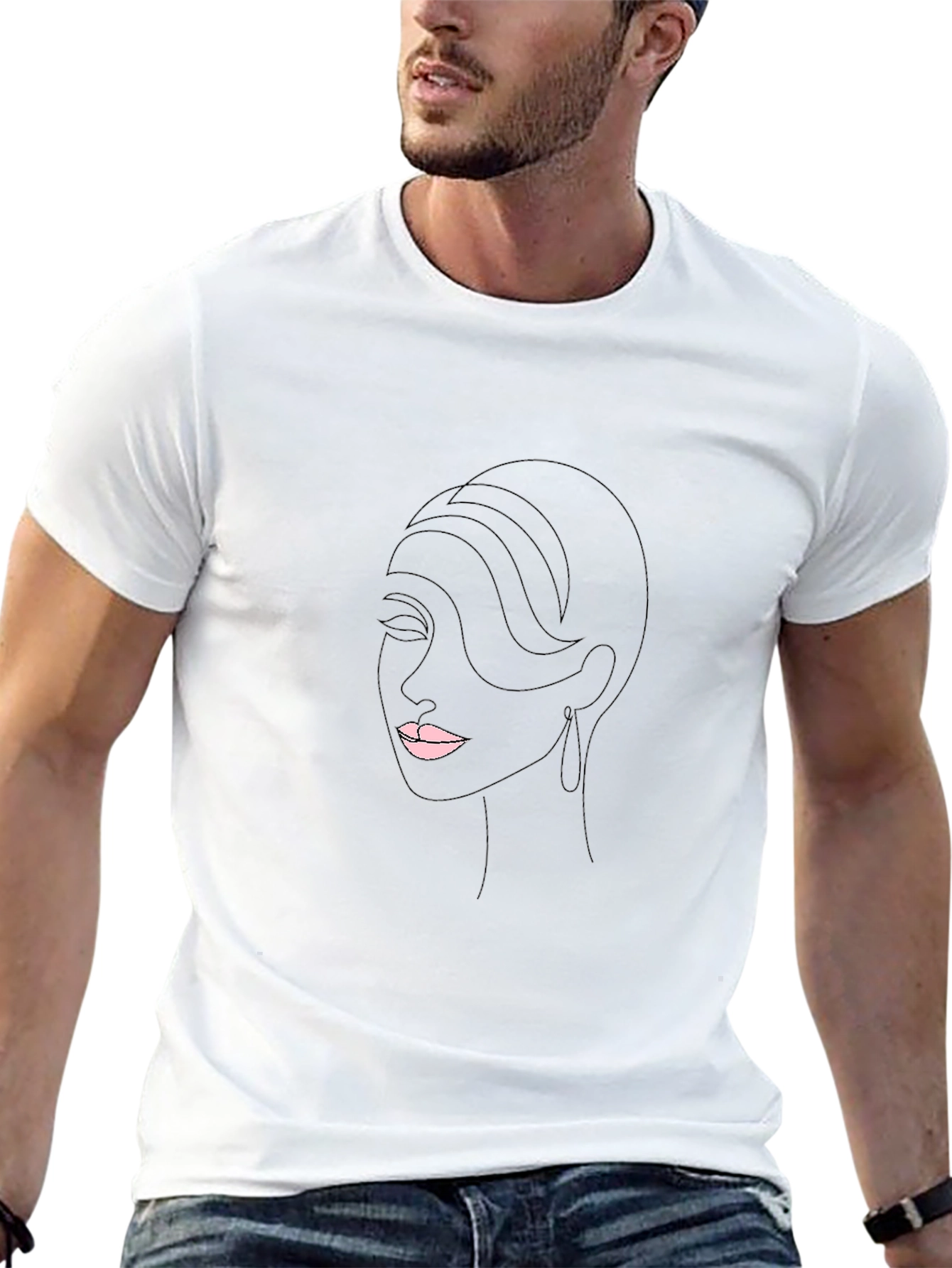 Minimalist Woman Portrait Black T-Shirt