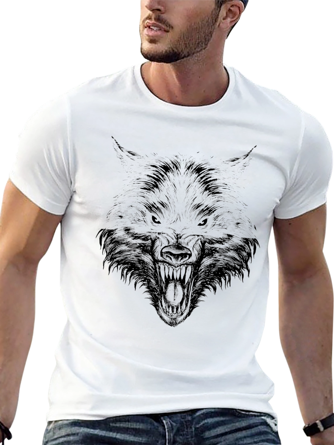 Mens Black Wolf Graphic Tee