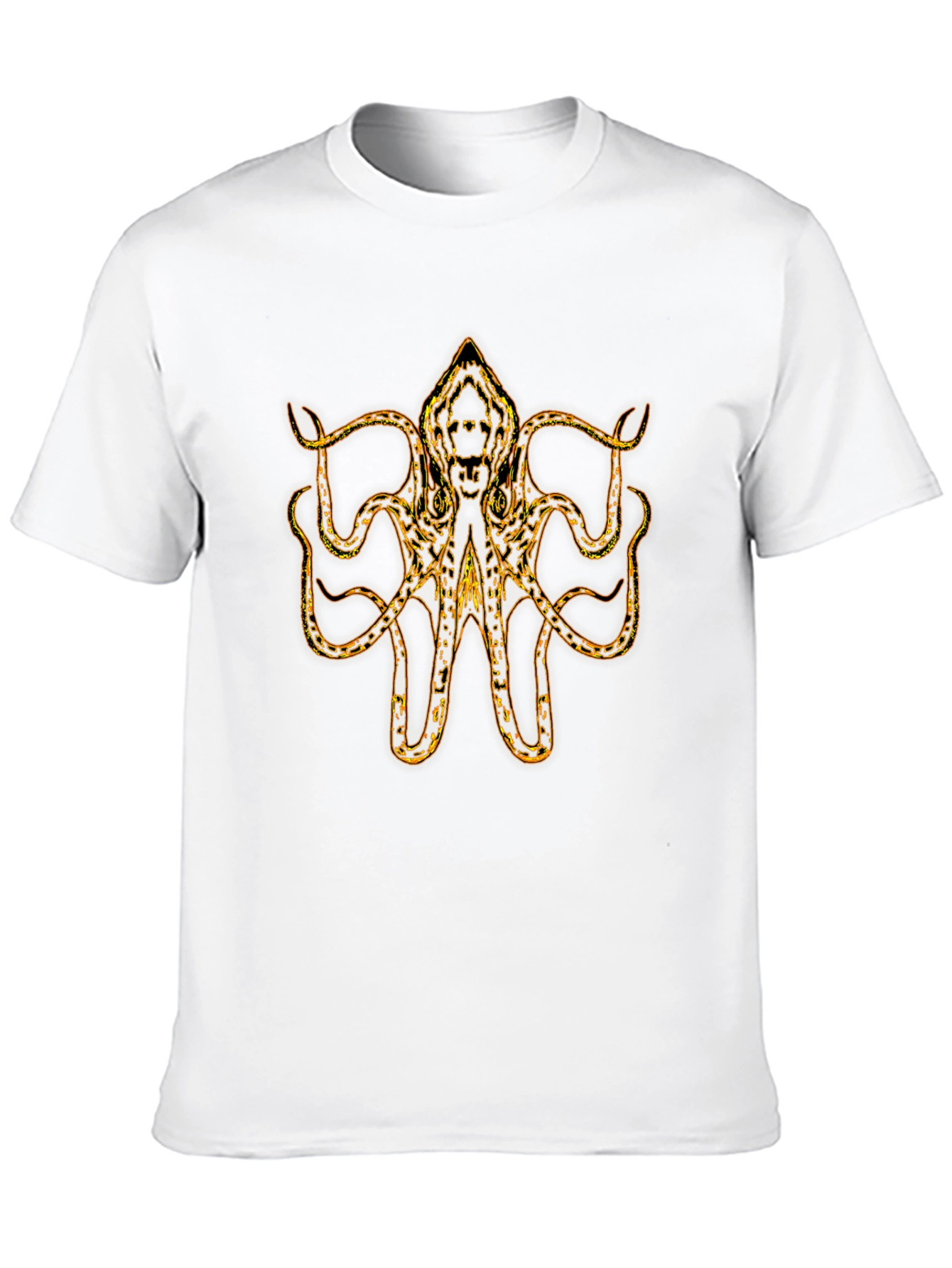 Golden Octopus Kraken Graphic Print Black T-Shirt