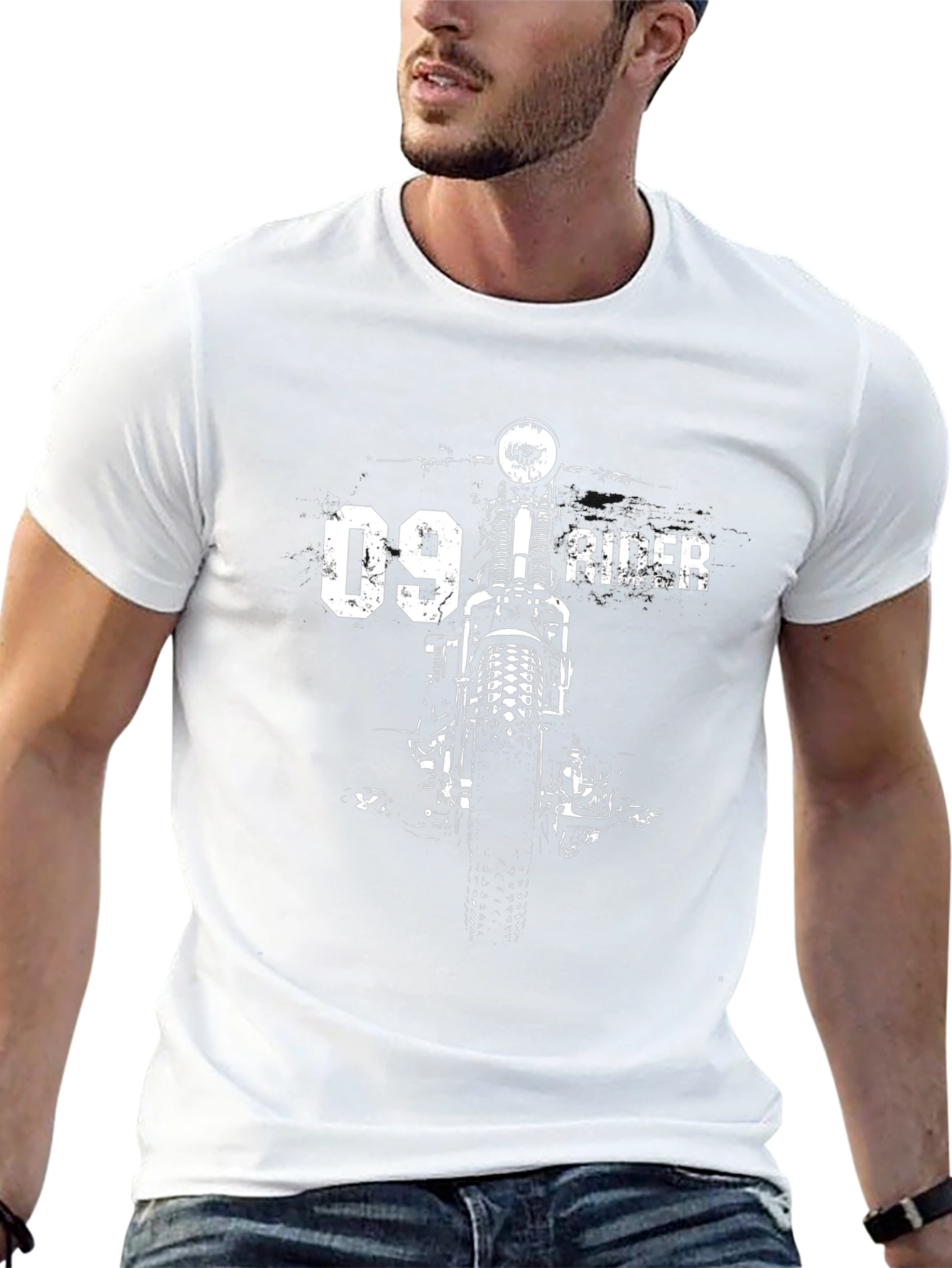 Motorcycle Rider Graphic Tee - Black Cotton