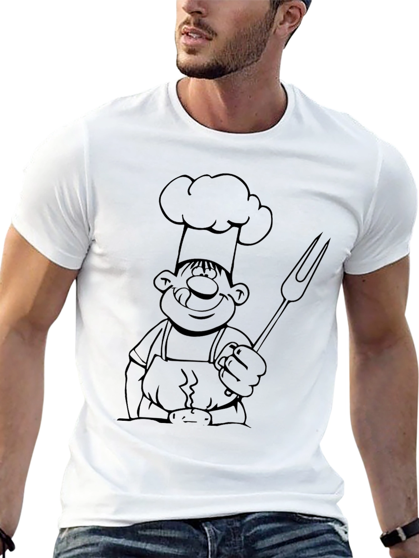 Chef Cartoon Print Black T-Shirt