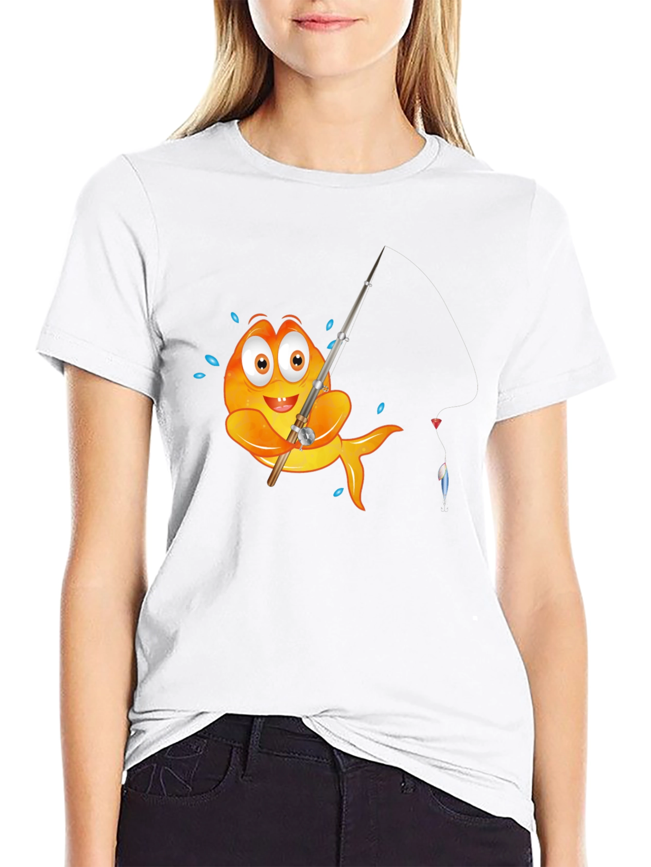 Fishing Fish Graphic Tee - Black Cotton T-Shirt
