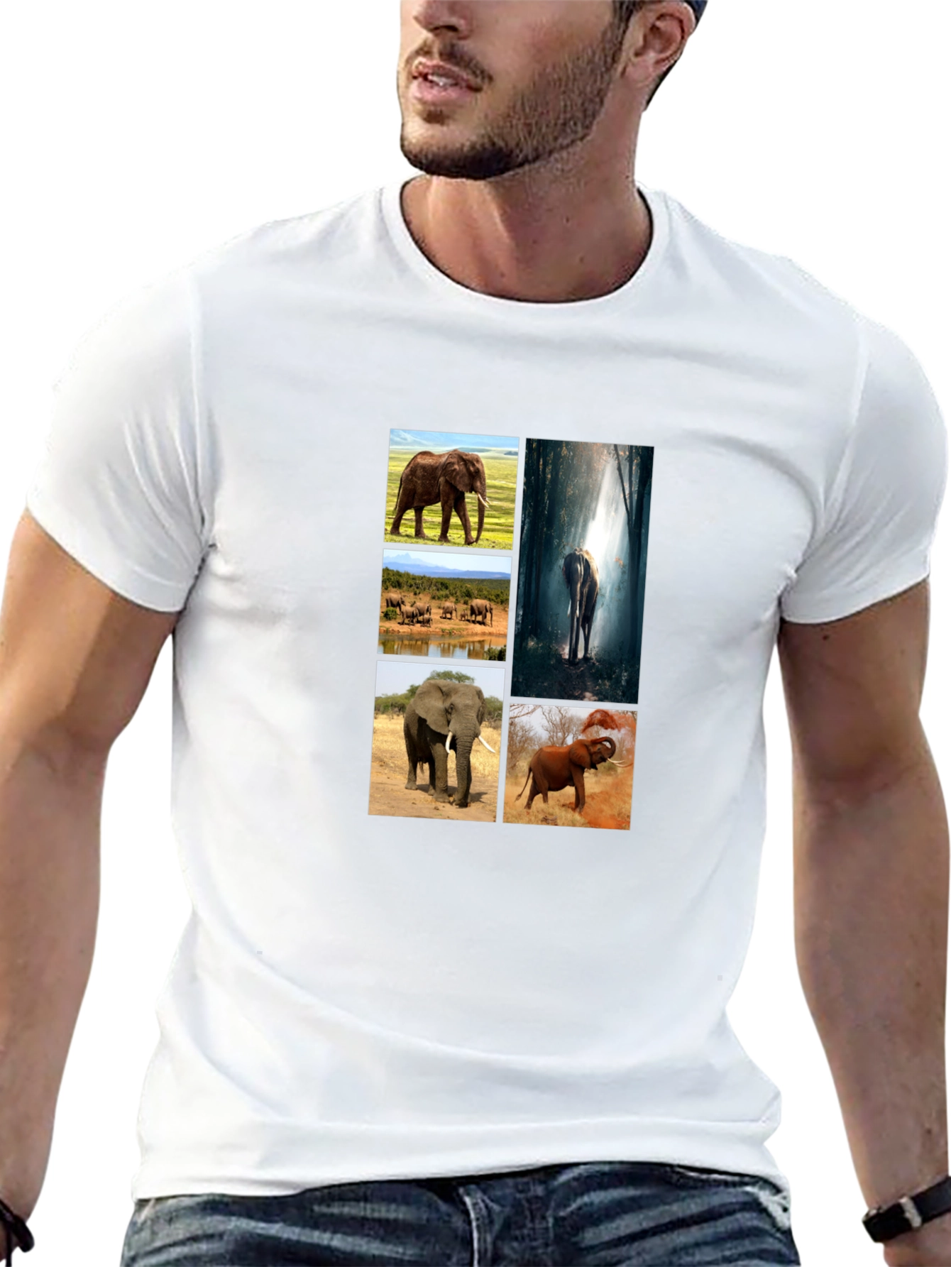 Elephant Collage Print Black T-Shirt