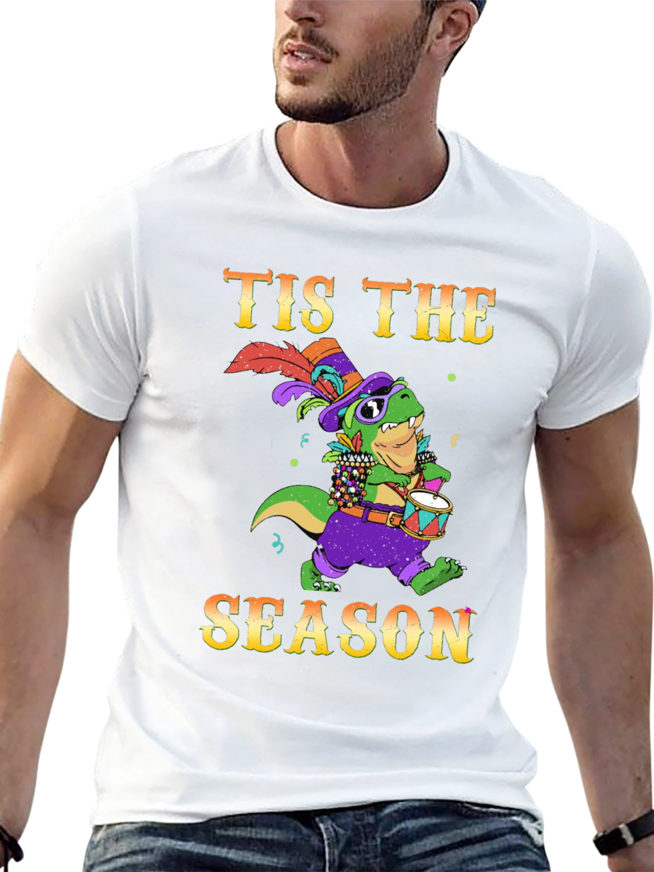 Festive T-Rex Mardi Gras T-Shirt